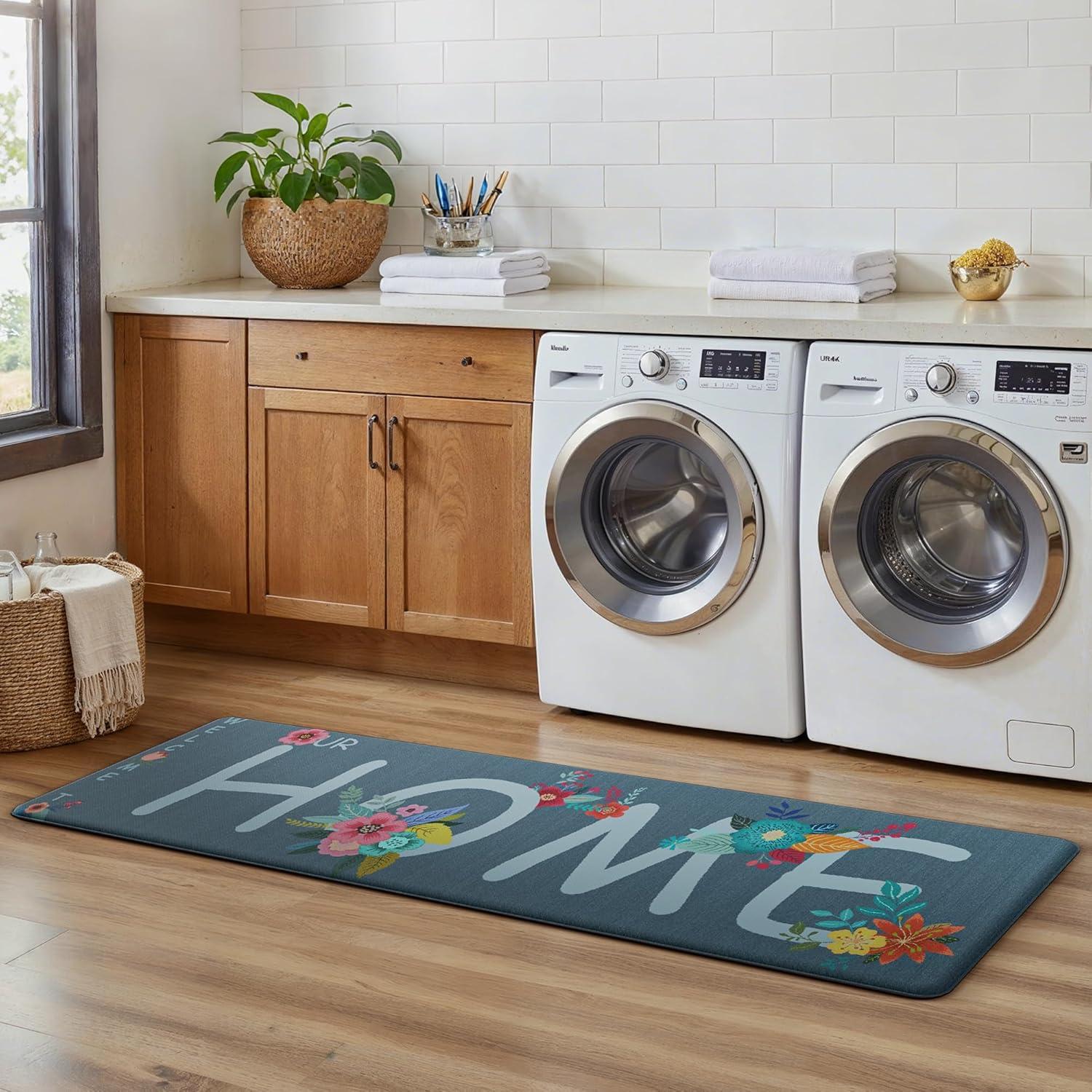 imageGENIMO Kitchen Mats for Floor 2PCs Washable Anti Fatigue Mat for Cushioned 173quotx47quot173quotx30quot Waterproof Kitchen Rugs Non Slip Comfort Standing Mat Rug for Home Sink Laundry Light GreenHomeblue