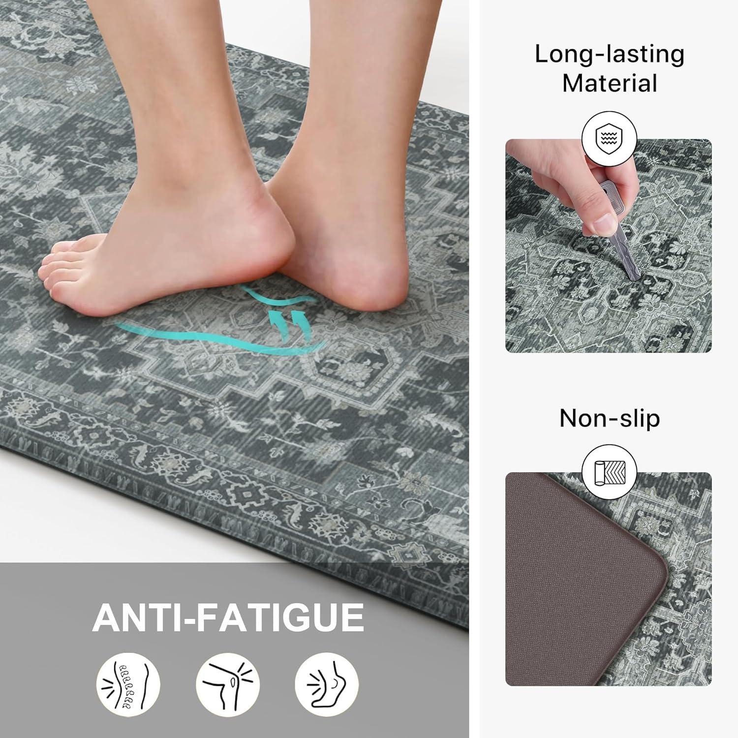 imageGENIMO Kitchen Mats for Floor 2PCs Washable Anti Fatigue Mat for Cushioned 173quotx47quot173quotx30quot Waterproof Kitchen Rugs Non Slip Comfort Standing Mat Rug for Home Sink Laundry Light GreenDark Gray