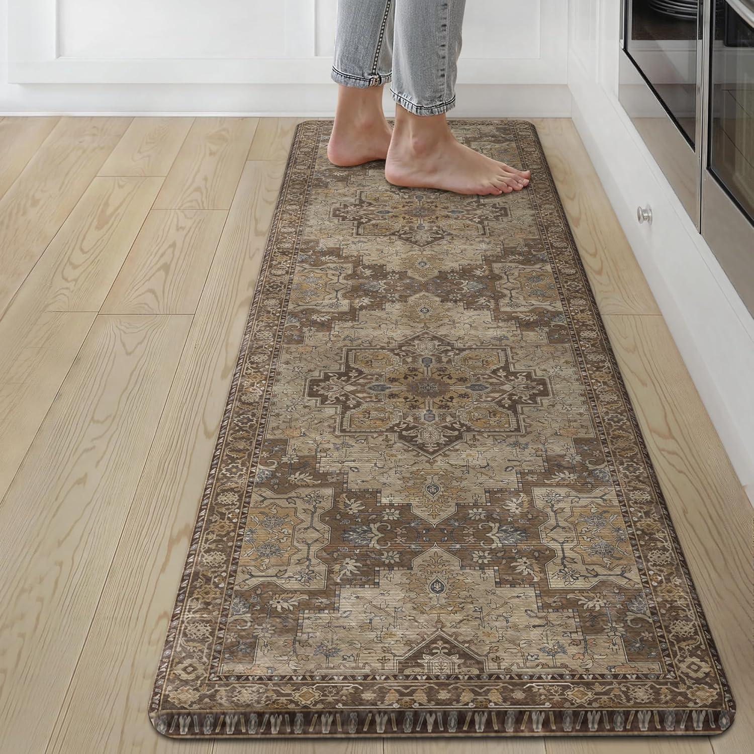 imageGENIMO Kitchen Mats for Floor 2PCs Washable Anti Fatigue Mat for Cushioned 173quotx47quot173quotx30quot Waterproof Kitchen Rugs Non Slip Comfort Standing Mat Rug for Home Sink Laundry Light GreenRustic Brown
