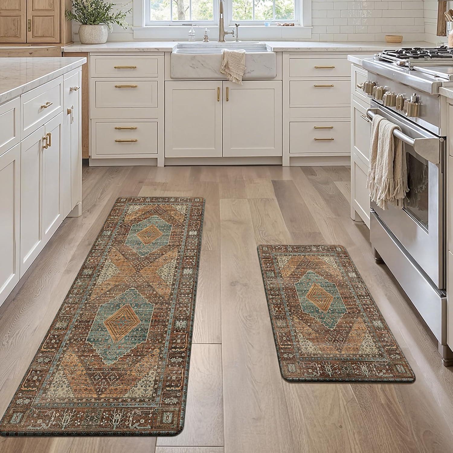 imageGENIMO Kitchen Mats for Floor 2PCs Washable Anti Fatigue Mat for Cushioned 173quotx47quot173quotx30quot Waterproof Kitchen Rugs Non Slip Comfort Standing Mat Rug for Home Sink Laundry Light GreenBrick