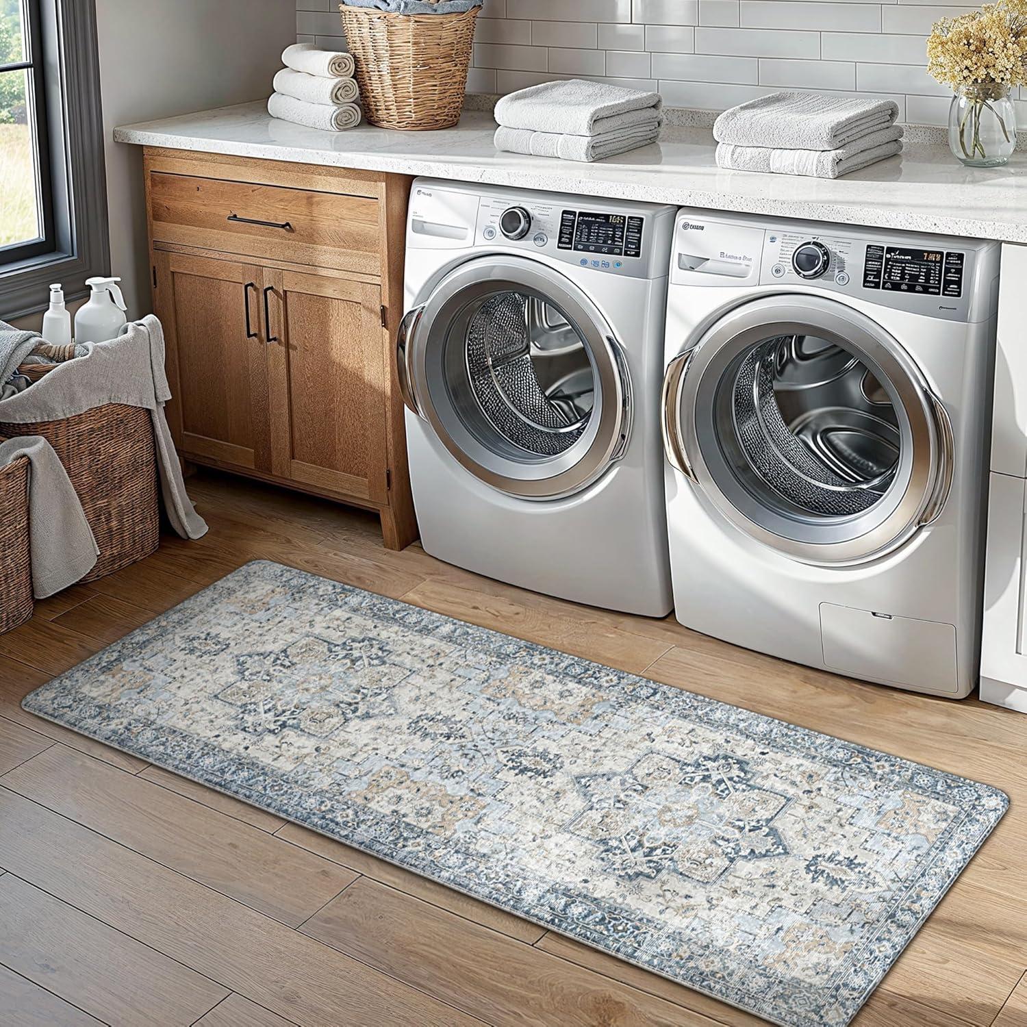 imageGENIMO Kitchen Mats for Floor 2PCs Washable Anti Fatigue Mat for Cushioned 173quotx47quot173quotx30quot Waterproof Kitchen Rugs Non Slip Comfort Standing Mat Rug for Home Sink Laundry Light GreenLight Blue