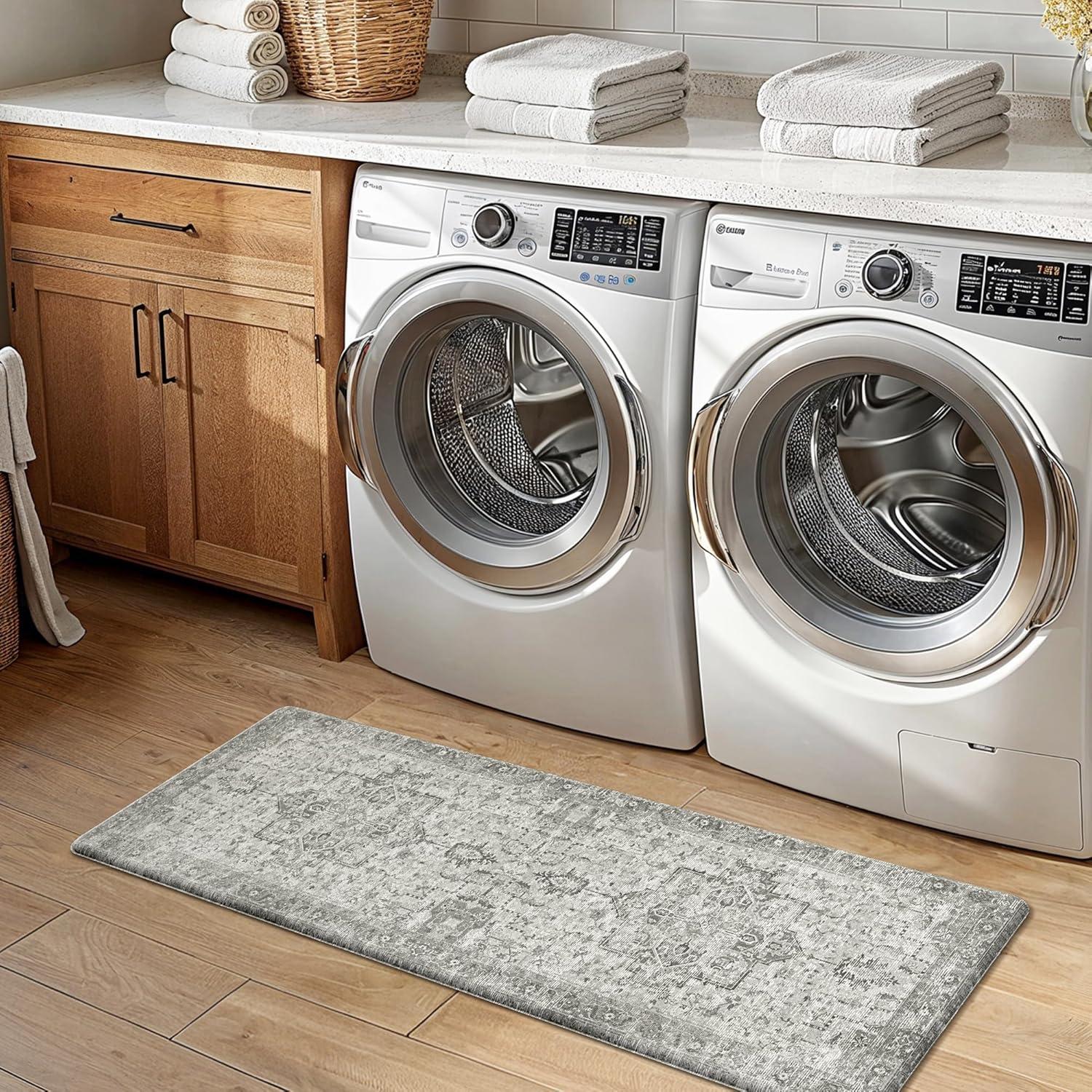 imageGENIMO Kitchen Mats for Floor 2PCs Washable Anti Fatigue Mat for Cushioned 173quotx47quot173quotx30quot Waterproof Kitchen Rugs Non Slip Comfort Standing Mat Rug for Home Sink Laundry Light GreenStone Gray