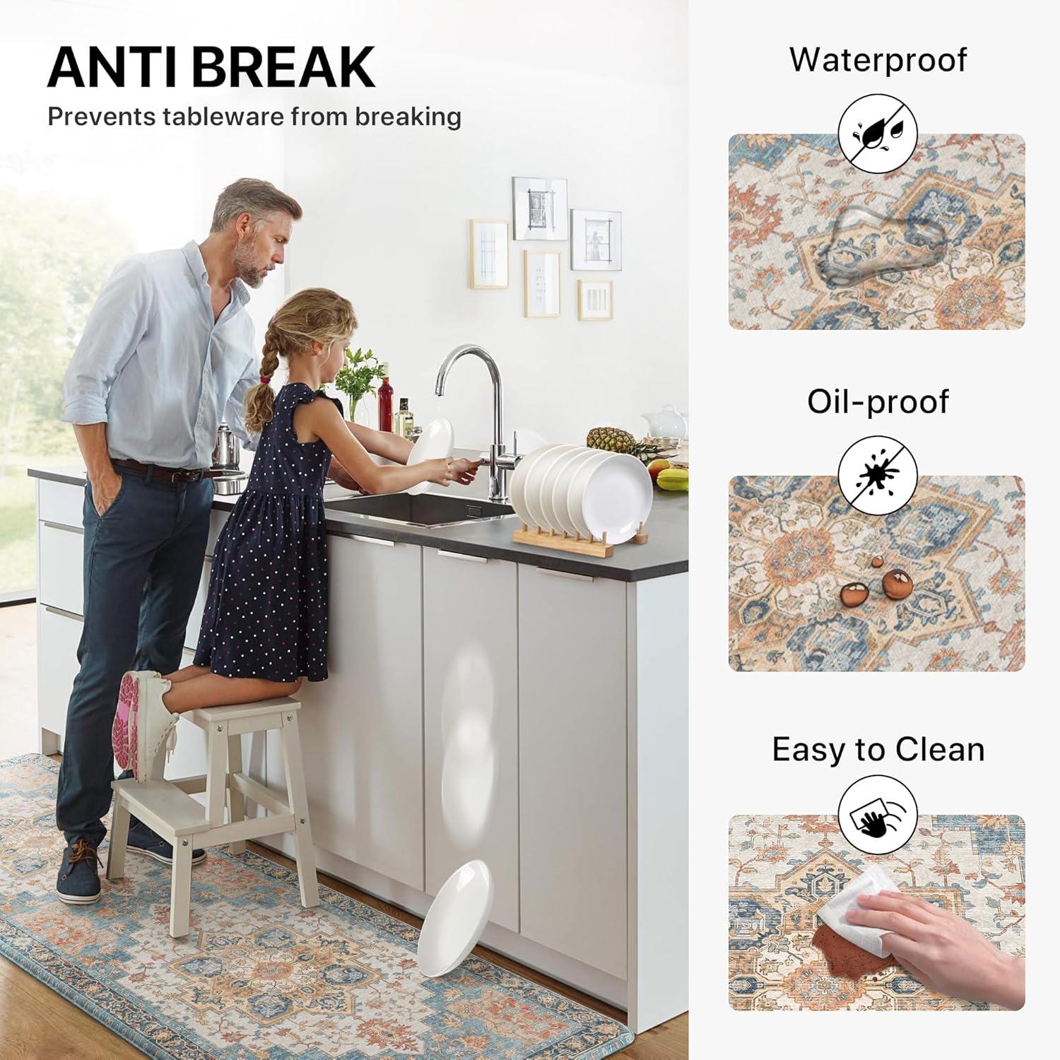 imageGENIMO Kitchen Mats for Floor 2PCs Washable Anti Fatigue Mat for Cushioned 173quotx47quot173quotx30quot Waterproof Kitchen Rugs Non Slip Comfort Standing Mat Rug for Home Sink Laundry Light GreenBluesalmon