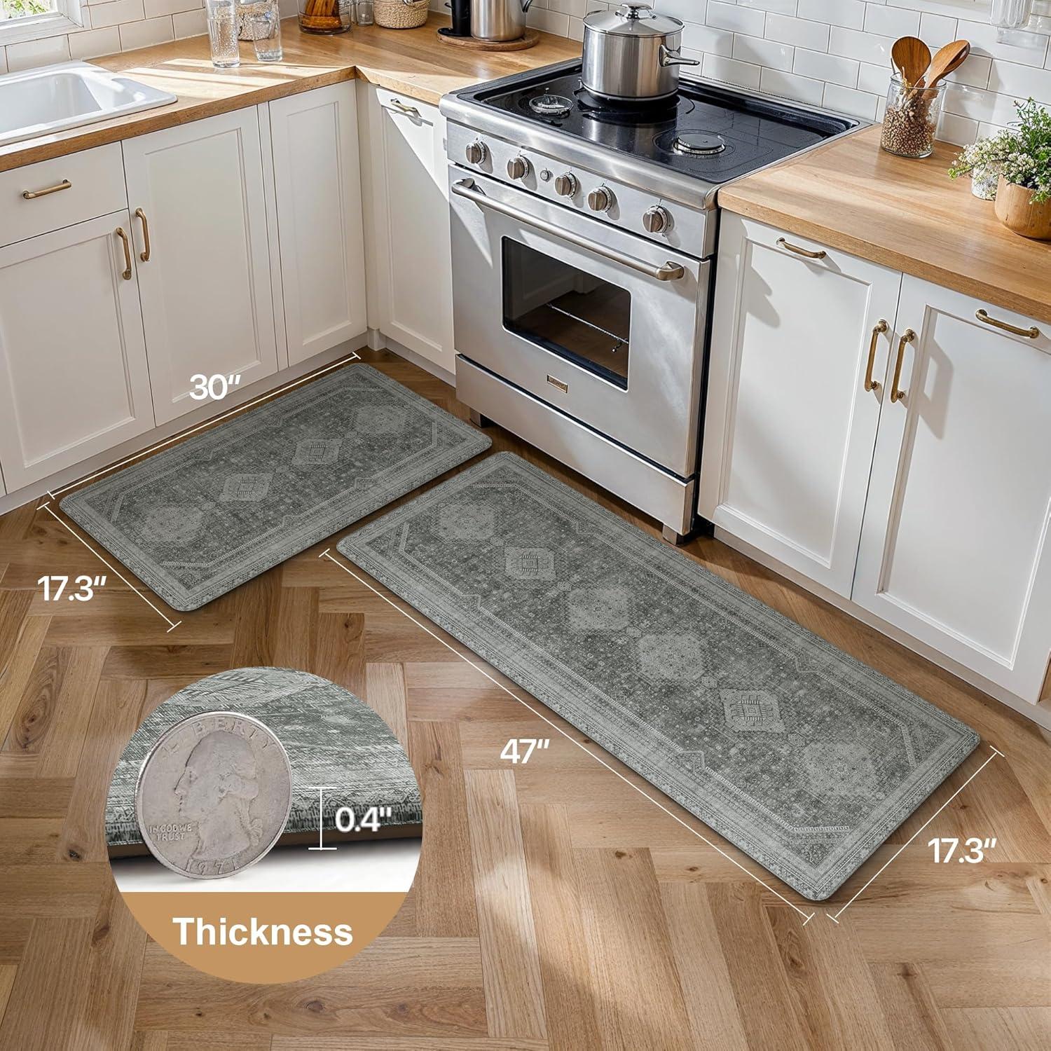 imageGENIMO Kitchen Mats for Floor 2PCs Washable Anti Fatigue Mat for Cushioned 173quotx47quot173quotx30quot Waterproof Kitchen Rugs Non Slip Comfort Standing Mat Rug for Home Sink Laundry Light GreenGrey