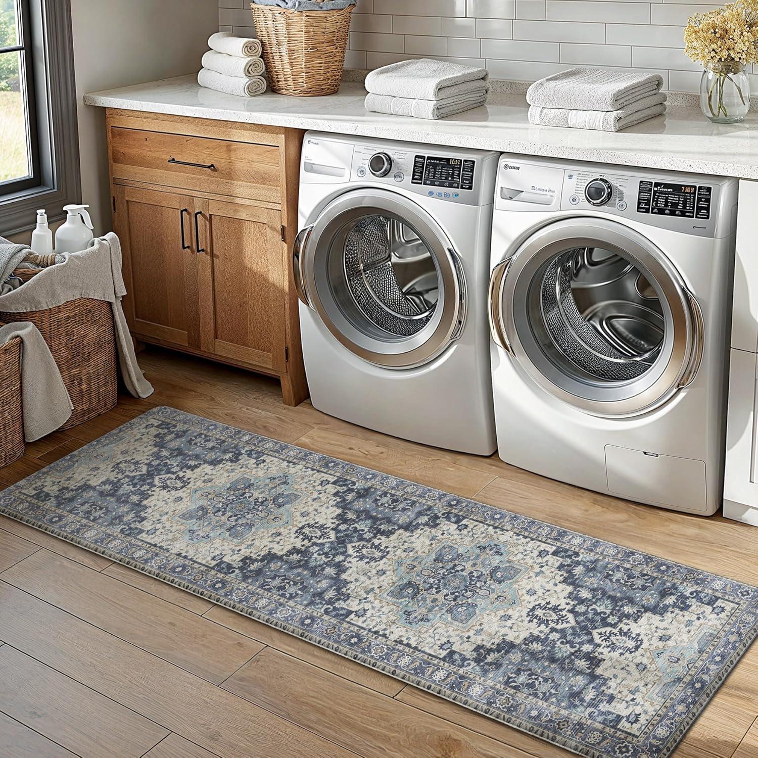 imageGENIMO Kitchen Mats for Floor 2PCs Washable Anti Fatigue Mat for Cushioned 173quotx47quot173quotx30quot Waterproof Kitchen Rugs Non Slip Comfort Standing Mat Rug for Home Sink Laundry Light GreenCenter Blue