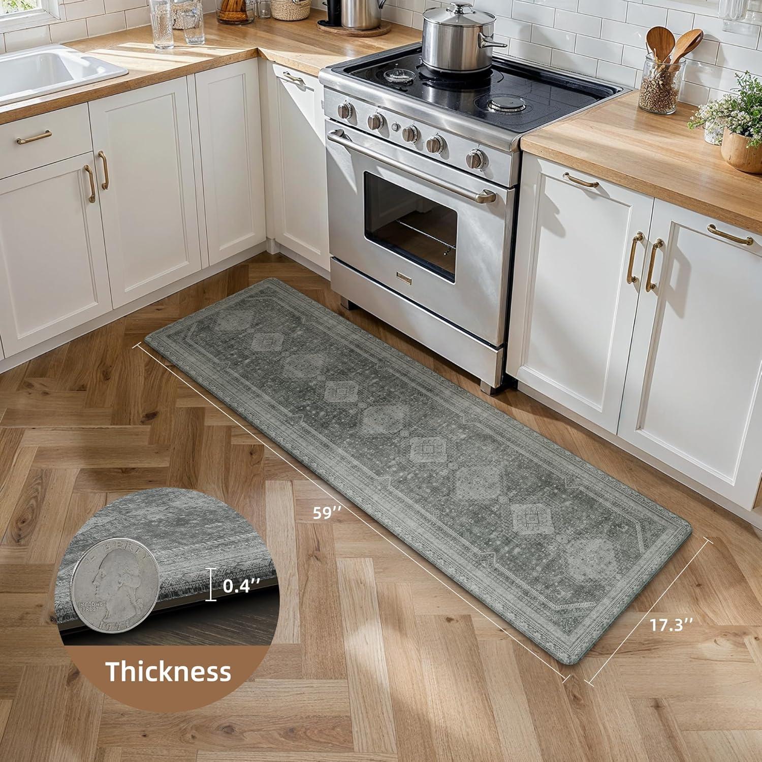 imageGENIMO Kitchen Mats for Floor 2PCs Washable Anti Fatigue Mat for Cushioned 173quotx47quot173quotx30quot Waterproof Kitchen Rugs Non Slip Comfort Standing Mat Rug for Home Sink Laundry Light GreenGrey