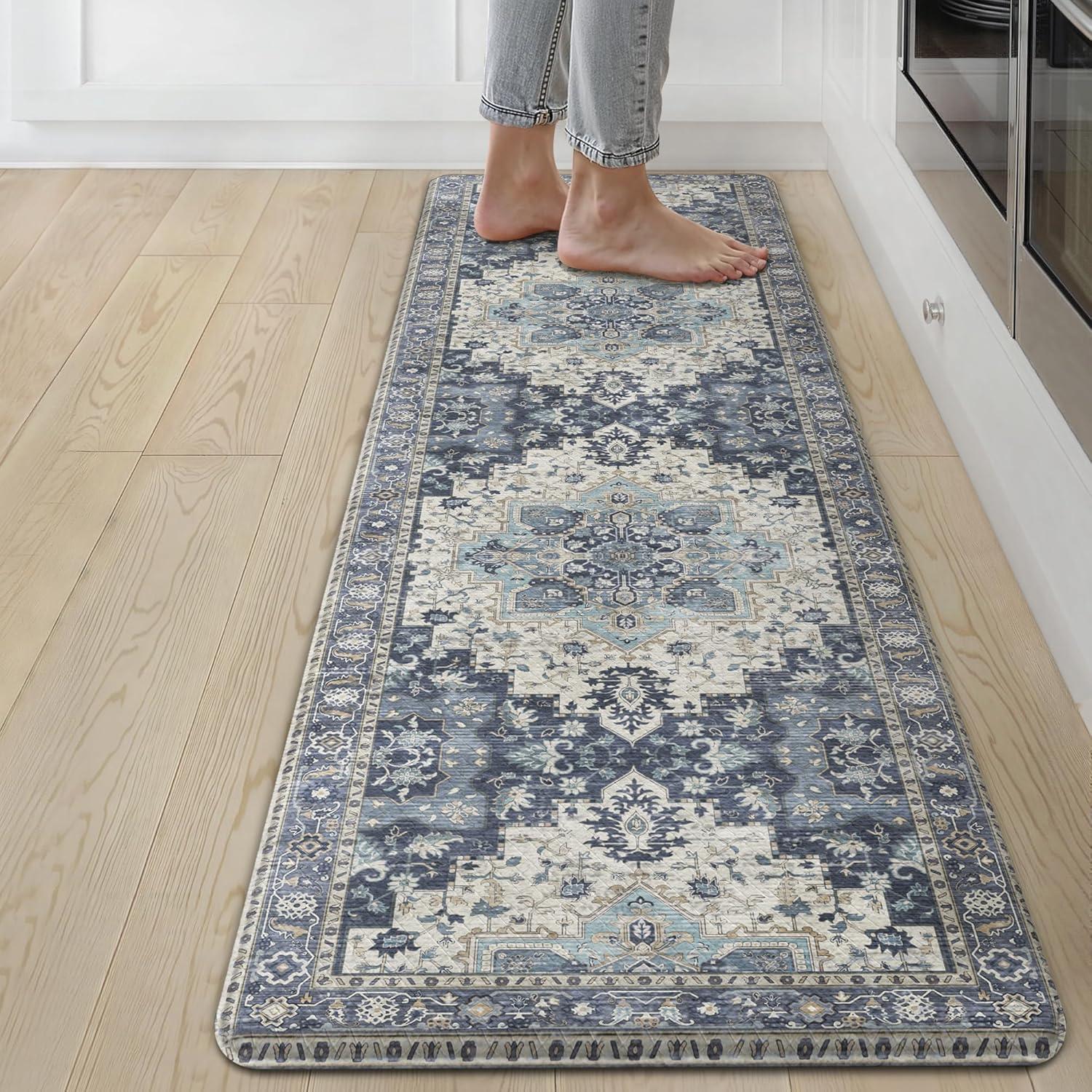 imageGENIMO Kitchen Mats for Floor 2PCs Washable Anti Fatigue Mat for Cushioned 173quotx47quot173quotx30quot Waterproof Kitchen Rugs Non Slip Comfort Standing Mat Rug for Home Sink Laundry Light GreenCenter Blue