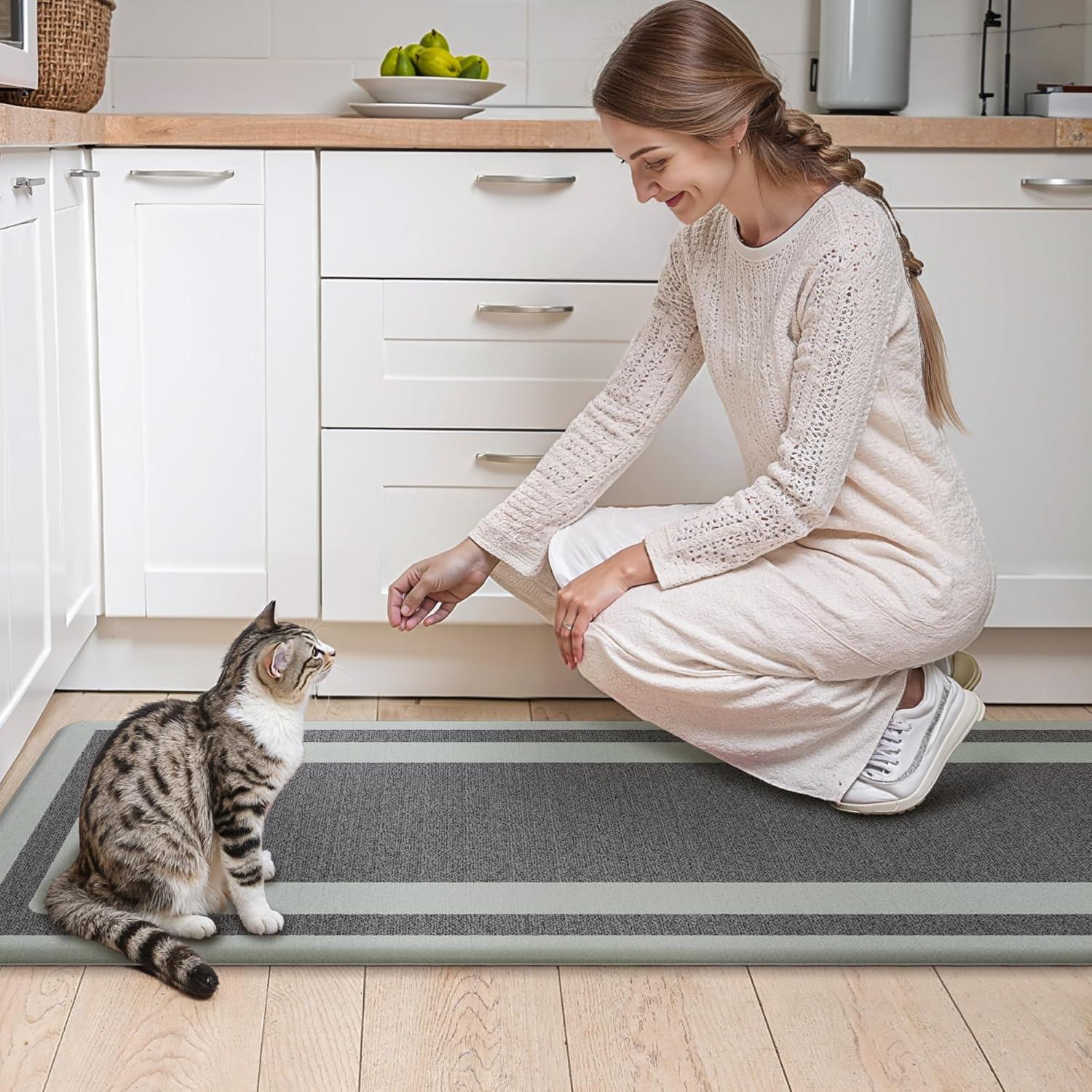 imageGENIMO Kitchen Mats for Floor 2PCs Washable Anti Fatigue Mat for Cushioned 173quotx47quot173quotx30quot Waterproof Kitchen Rugs Non Slip Comfort Standing Mat Rug for Home Sink Laundry Light GreenDark Grey