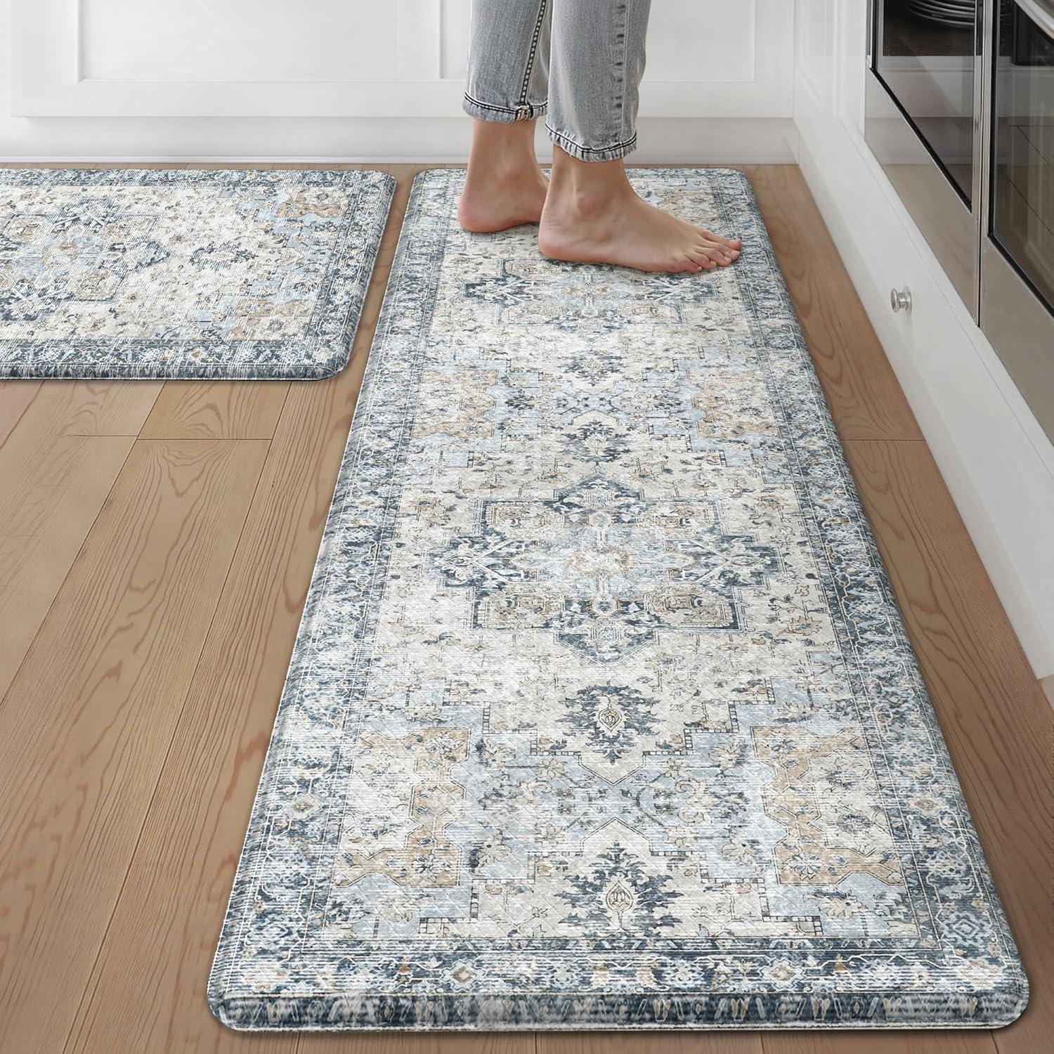 imageGENIMO Kitchen Mats for Floor 2PCs Washable Anti Fatigue Mat for Cushioned 173quotx47quot173quotx30quot Waterproof Kitchen Rugs Non Slip Comfort Standing Mat Rug for Home Sink Laundry Light GreenLight Blue