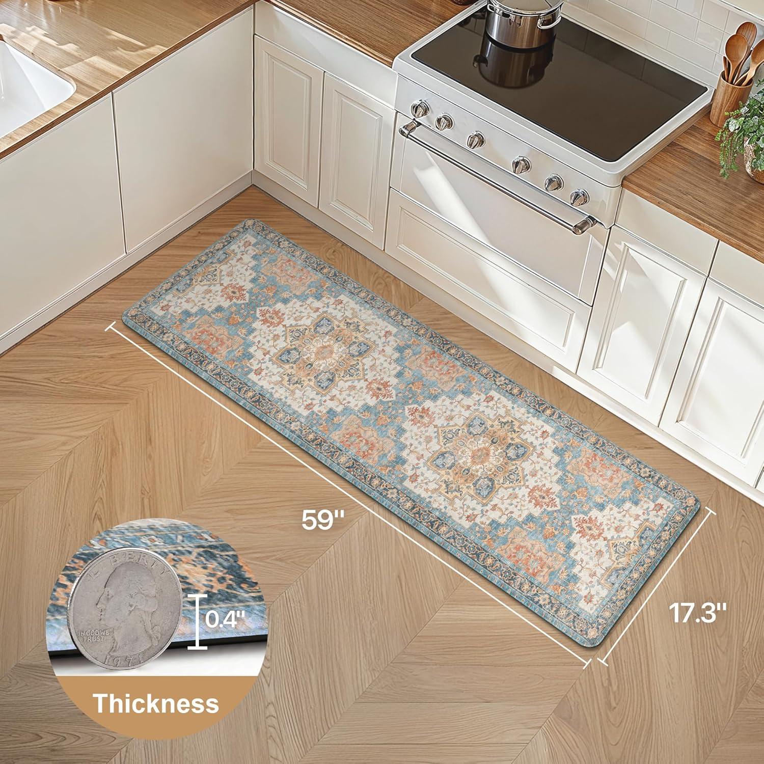 imageGENIMO Kitchen Mats for Floor 2PCs Washable Anti Fatigue Mat for Cushioned 173quotx47quot173quotx30quot Waterproof Kitchen Rugs Non Slip Comfort Standing Mat Rug for Home Sink Laundry Light GreenBluesalmon