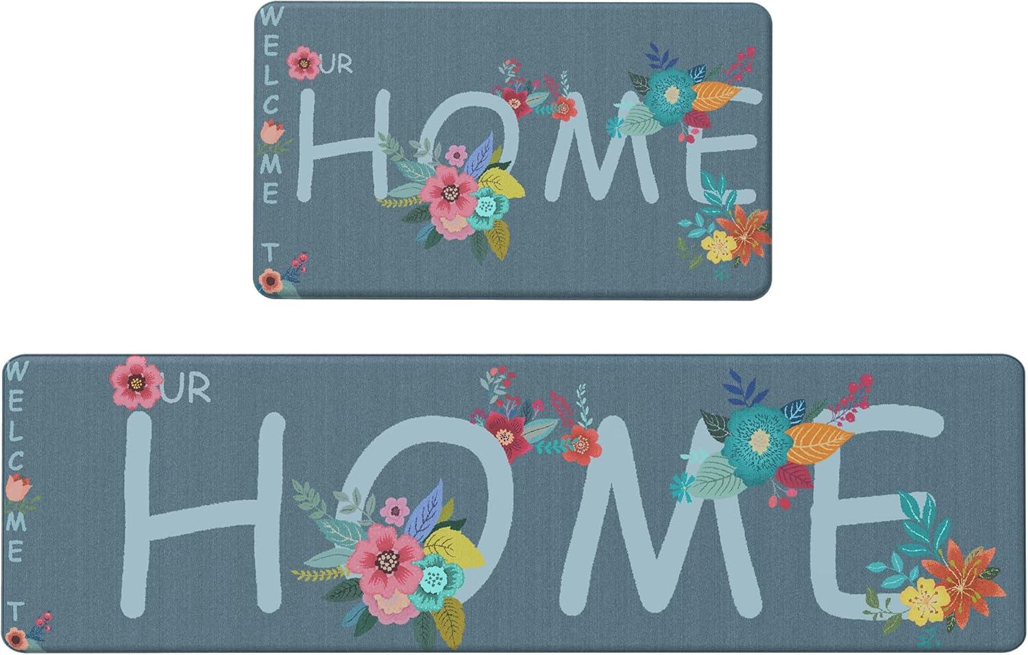 imageGENIMO Kitchen Mats for Floor 2PCs Washable Anti Fatigue Mat for Cushioned 173quotx47quot173quotx30quot Waterproof Kitchen Rugs Non Slip Comfort Standing Mat Rug for Home Sink Laundry Light GreenHomeblue