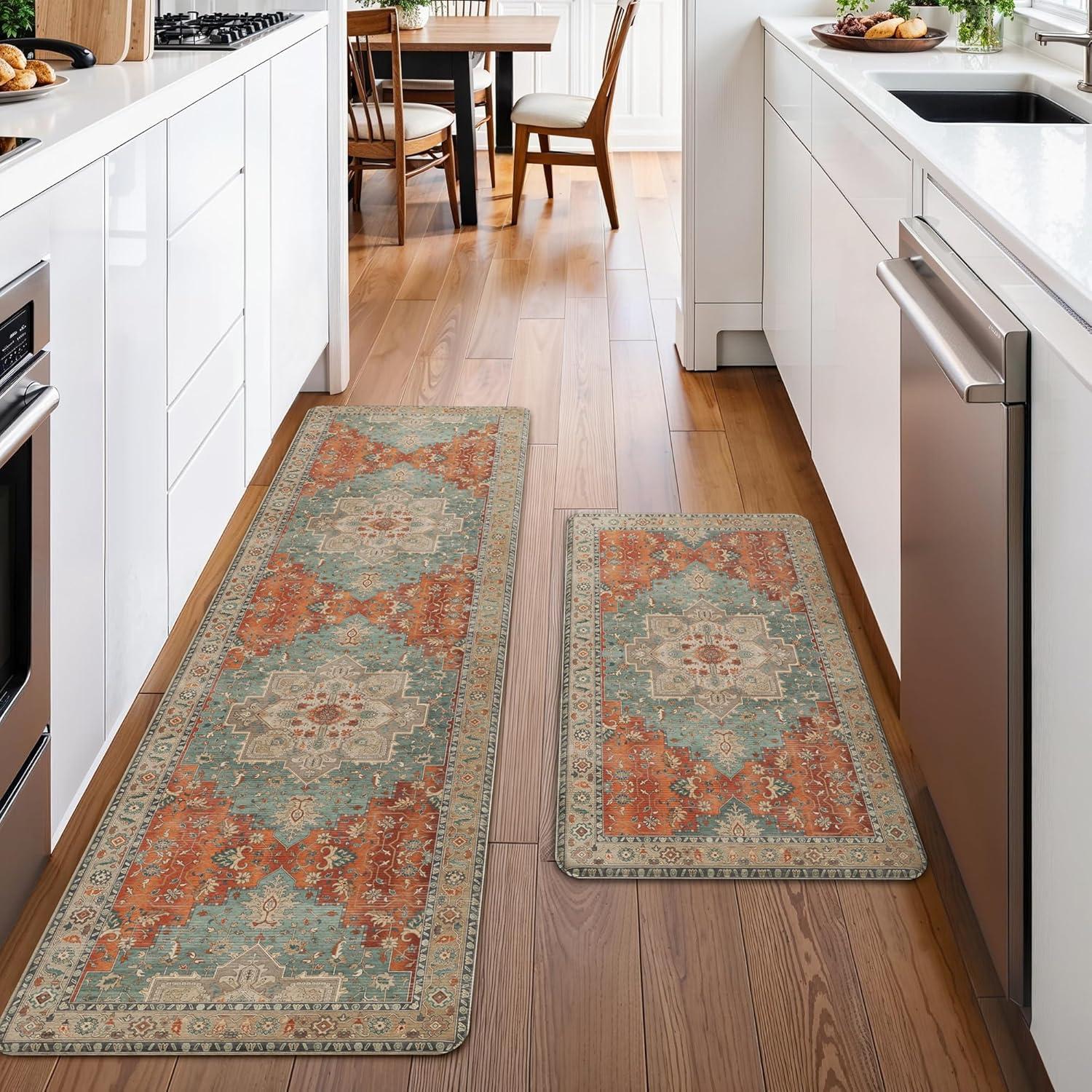 imageGENIMO Kitchen Mats for Floor 2PCs Washable Anti Fatigue Mat for Cushioned 173quotx47quot173quotx30quot Waterproof Kitchen Rugs Non Slip Comfort Standing Mat Rug for Home Sink Laundry Light GreenMulti Color