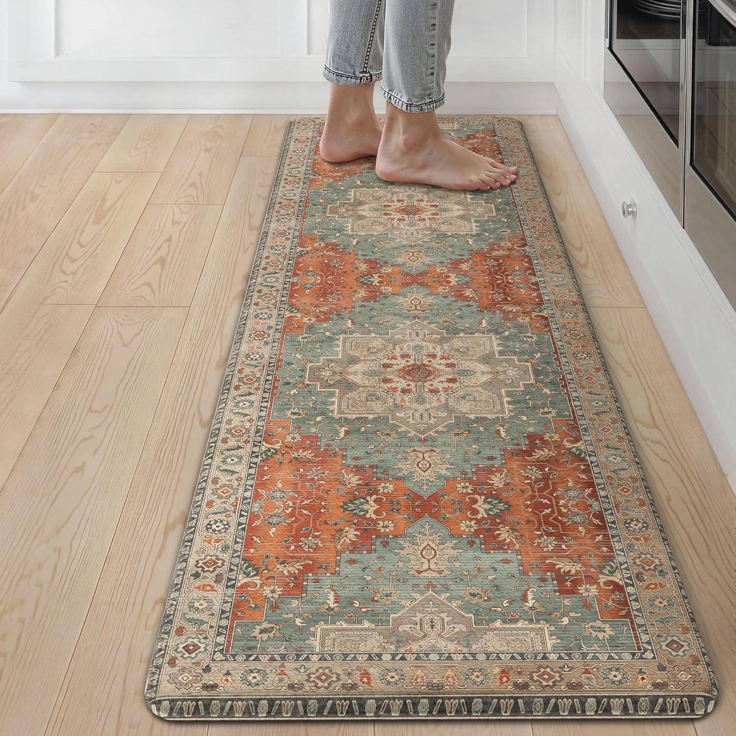 imageGENIMO Kitchen Mats for Floor 2PCs Washable Anti Fatigue Mat for Cushioned 173quotx47quot173quotx30quot Waterproof Kitchen Rugs Non Slip Comfort Standing Mat Rug for Home Sink Laundry Light GreenMulti Color