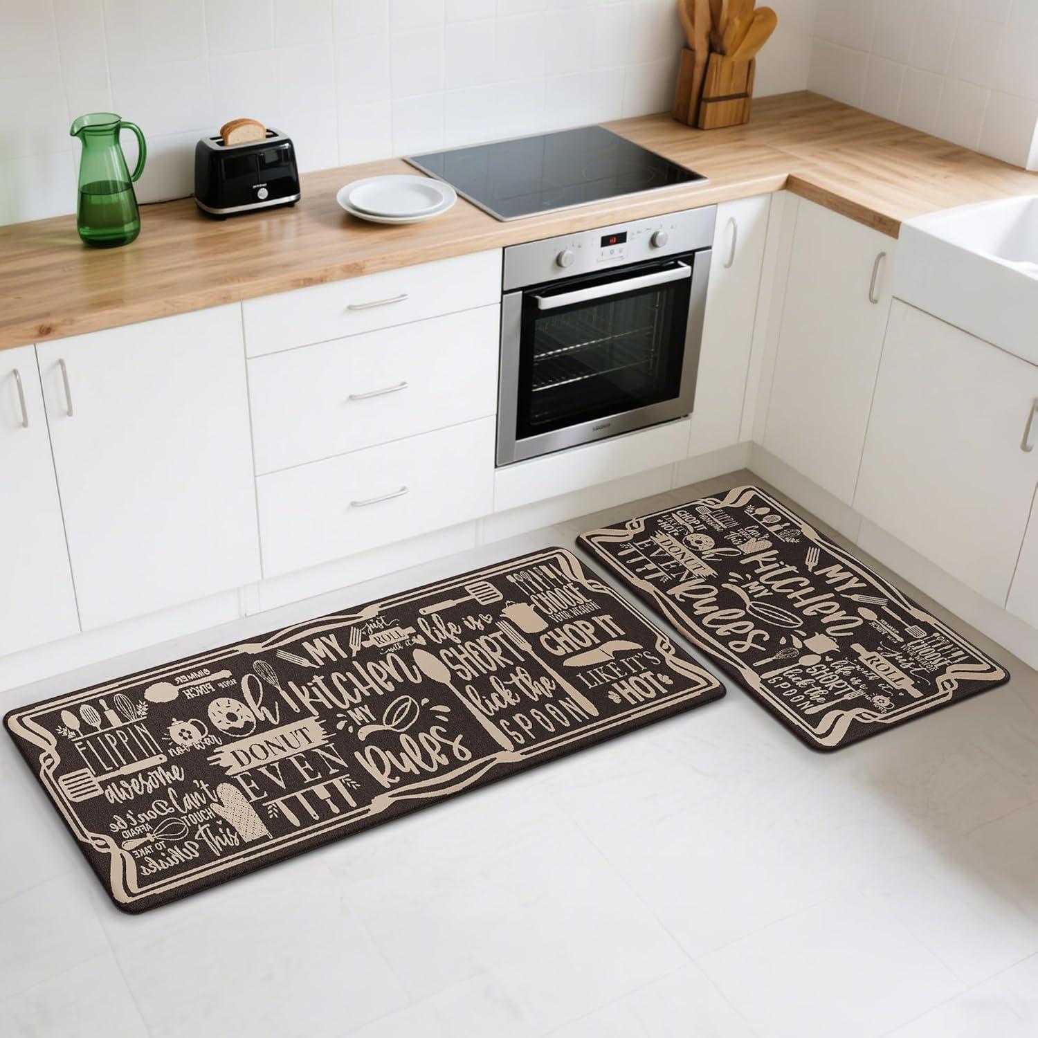 imageGENIMO Kitchen Mats for Floor 2PCs Washable Anti Fatigue Mat for Cushioned 173quotx47quot173quotx30quot Waterproof Kitchen Rugs Non Slip Comfort Standing Mat Rug for Home Sink Laundry Light GreenRulescoffee