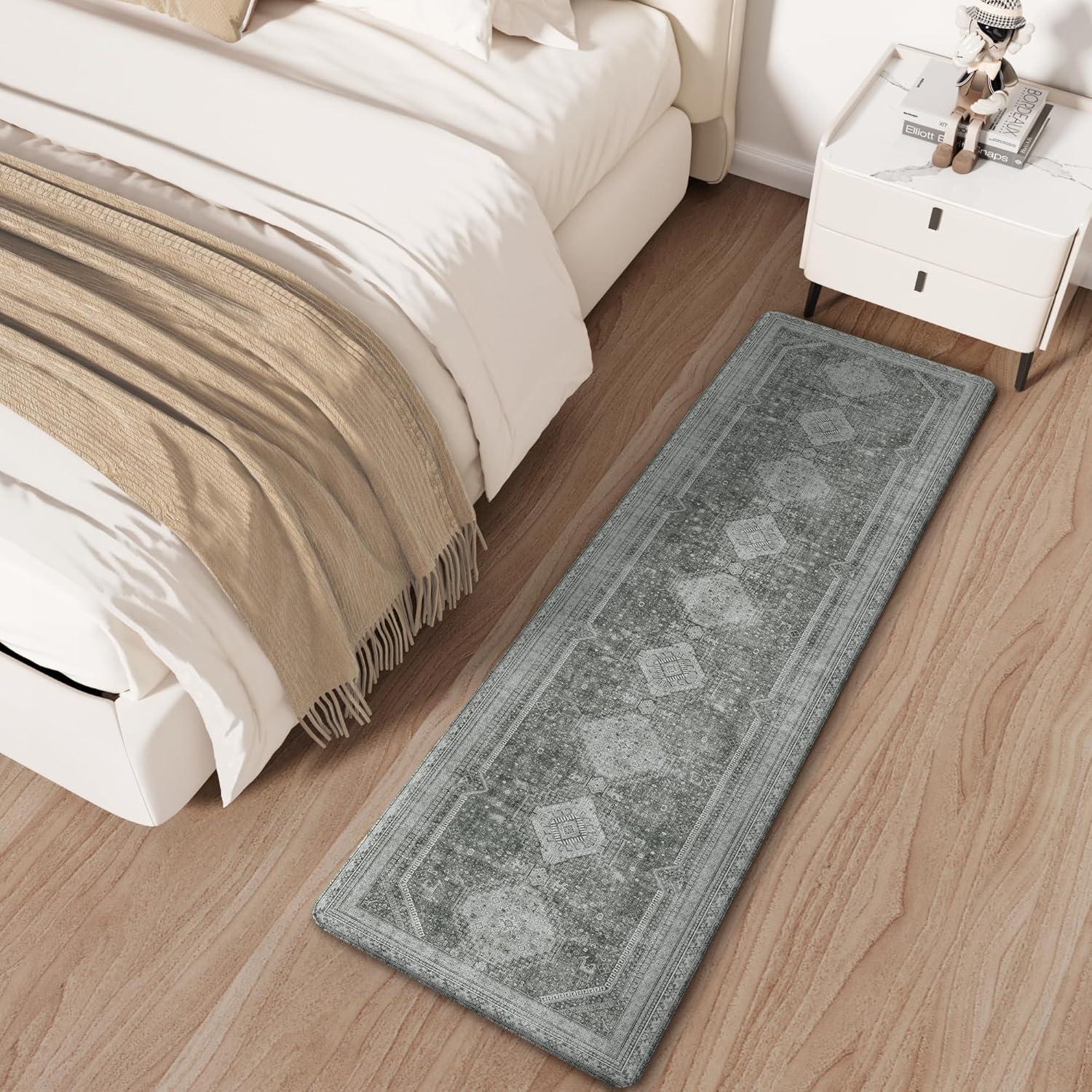 imageGENIMO Kitchen Mats for Floor 2PCs Washable Anti Fatigue Mat for Cushioned 173quotx47quot173quotx30quot Waterproof Kitchen Rugs Non Slip Comfort Standing Mat Rug for Home Sink Laundry Light GreenGrey