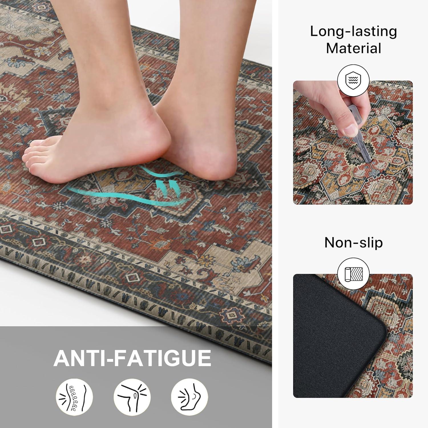 imageGENIMO Kitchen Mats for Floor 2PCs Washable Anti Fatigue Mat for Cushioned 173quotx47quot173quotx30quot Waterproof Kitchen Rugs Non Slip Comfort Standing Mat Rug for Home Sink Laundry Light GreenBordeaux Red