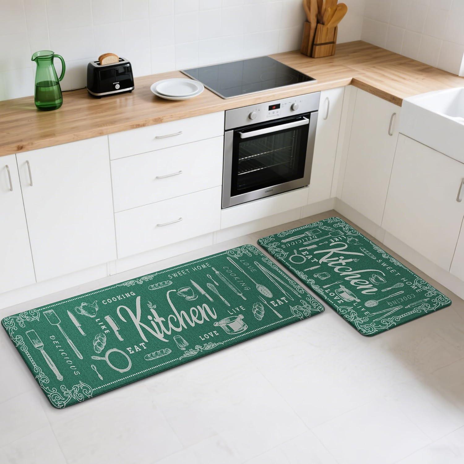 imageGENIMO Kitchen Mats for Floor 2PCs Washable Anti Fatigue Mat for Cushioned 173quotx47quot173quotx30quot Waterproof Kitchen Rugs Non Slip Comfort Standing Mat Rug for Home Sink Laundry Light GreenKtchengreen