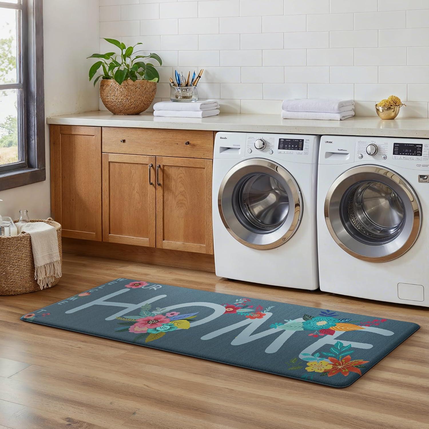 imageGENIMO Kitchen Mats for Floor 2PCs Washable Anti Fatigue Mat for Cushioned 173quotx47quot173quotx30quot Waterproof Kitchen Rugs Non Slip Comfort Standing Mat Rug for Home Sink Laundry Light GreenHomeblue