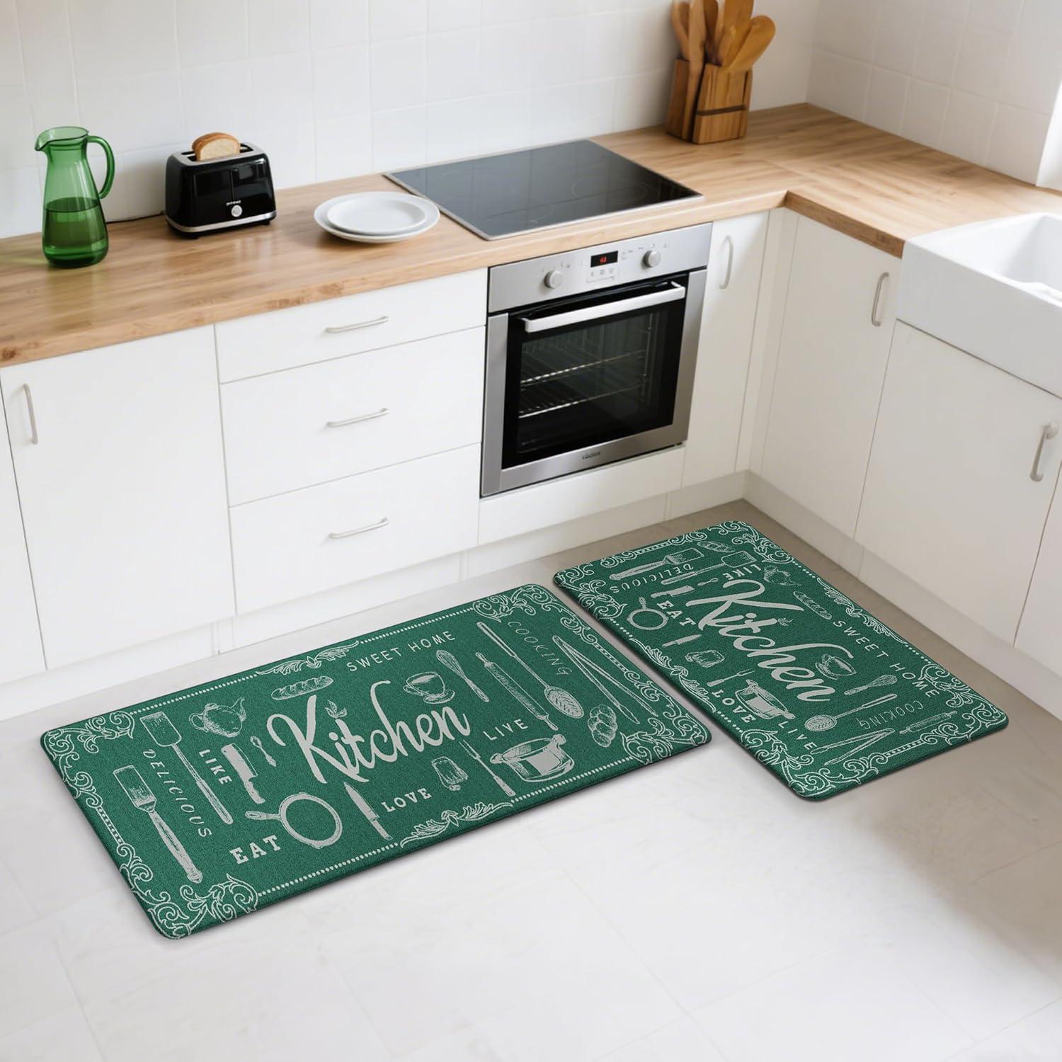 imageGENIMO Kitchen Mats for Floor 2PCs Washable Anti Fatigue Mat for Cushioned 173quotx47quot173quotx30quot Waterproof Kitchen Rugs Non Slip Comfort Standing Mat Rug for Home Sink Laundry Light GreenKtchengreen