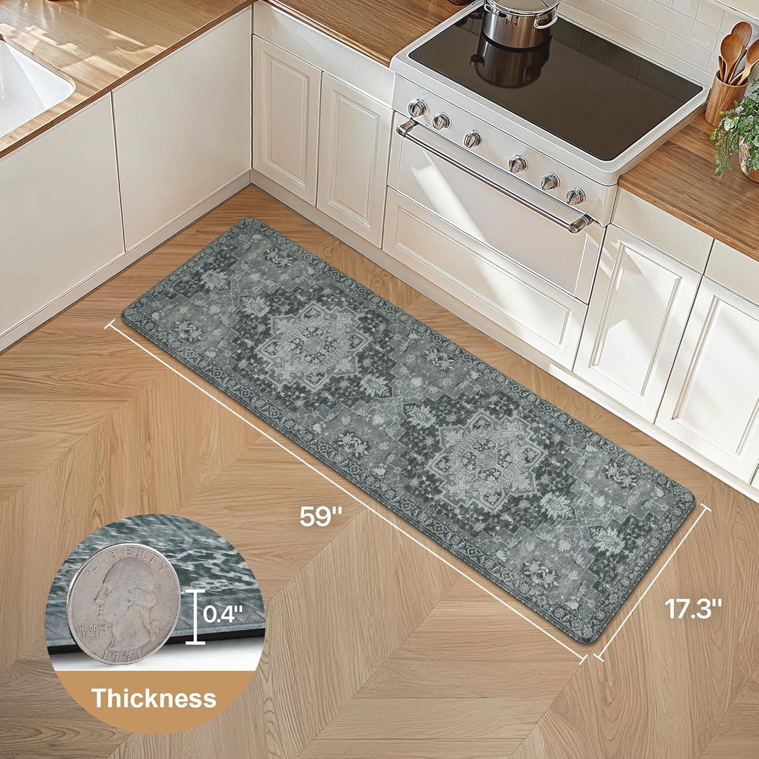imageGENIMO Kitchen Mats for Floor 2PCs Washable Anti Fatigue Mat for Cushioned 173quotx47quot173quotx30quot Waterproof Kitchen Rugs Non Slip Comfort Standing Mat Rug for Home Sink Laundry Light GreenDark Gray
