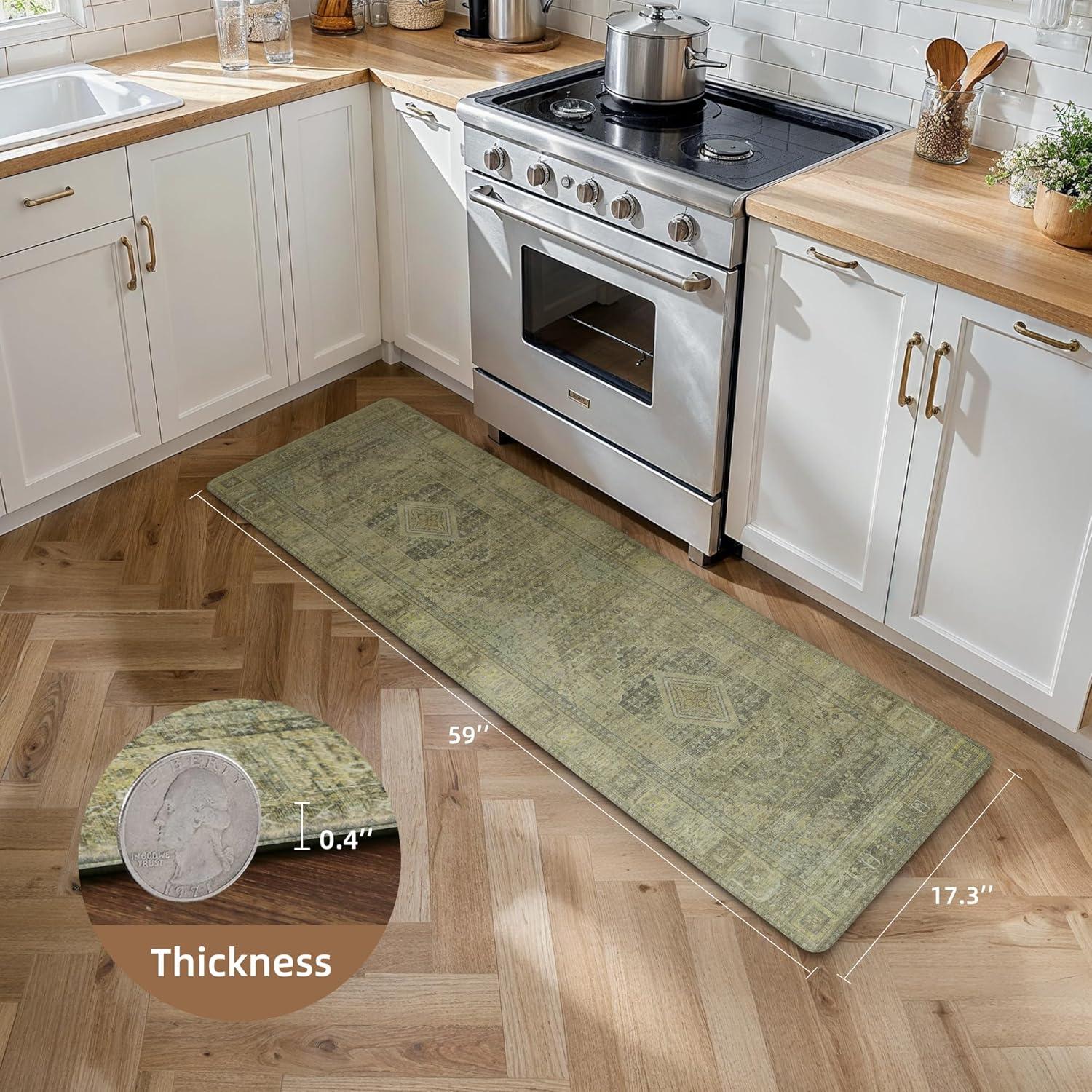 imageGENIMO Kitchen Mats for Floor 2PCs Washable Anti Fatigue Mat for Cushioned 173quotx47quot173quotx30quot Waterproof Kitchen Rugs Non Slip Comfort Standing Mat Rug for Home Sink Laundry Light GreenTan