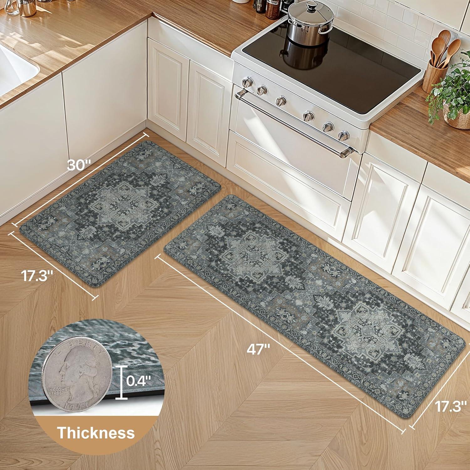 imageGENIMO Kitchen Mats for Floor 2PCs Washable Anti Fatigue Mat for Cushioned 173quotx47quot173quotx30quot Waterproof Kitchen Rugs Non Slip Comfort Standing Mat Rug for Home Sink Laundry Light GreenDark Gray