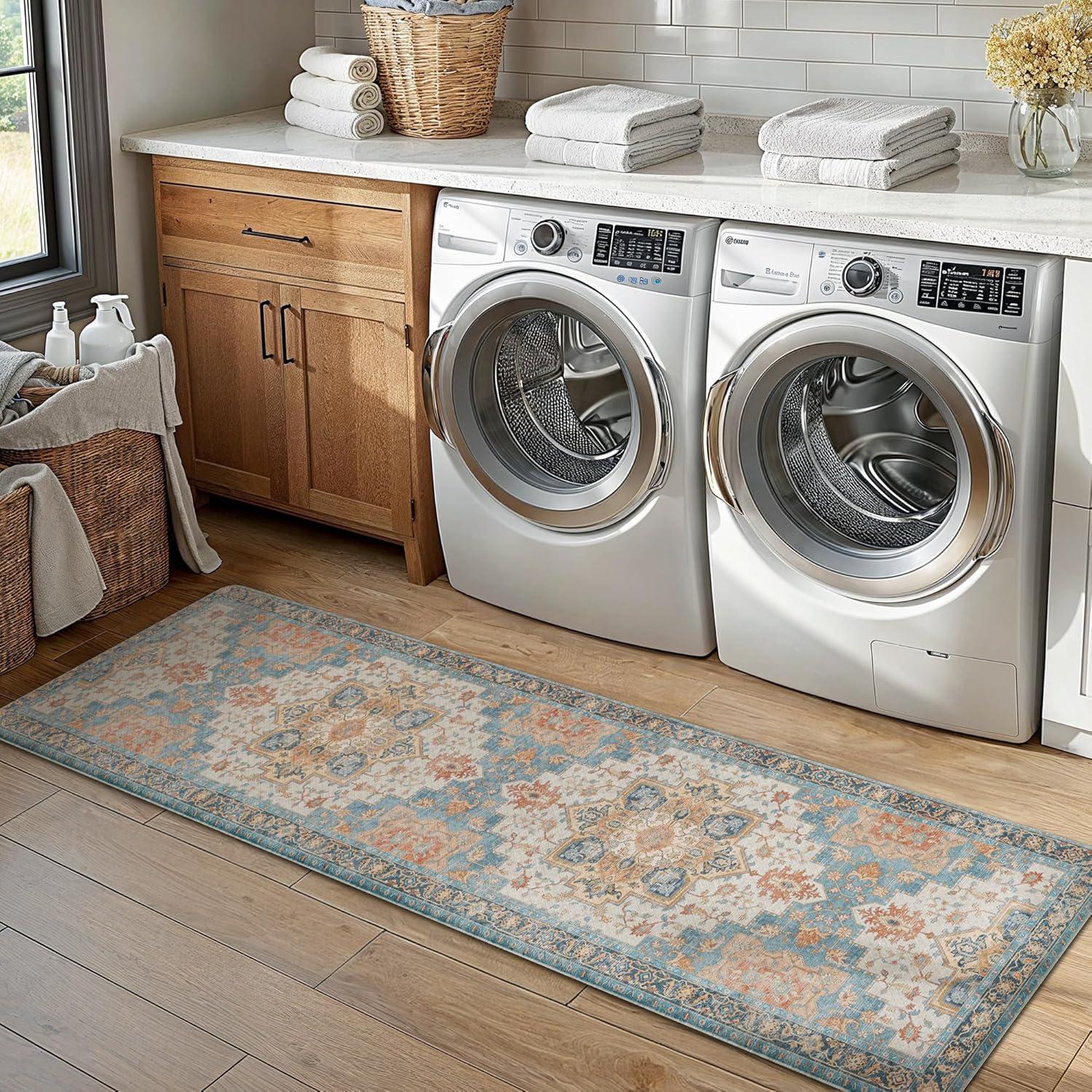 imageGENIMO Kitchen Mats for Floor 2PCs Washable Anti Fatigue Mat for Cushioned 173quotx47quot173quotx30quot Waterproof Kitchen Rugs Non Slip Comfort Standing Mat Rug for Home Sink Laundry Light GreenBluesalmon