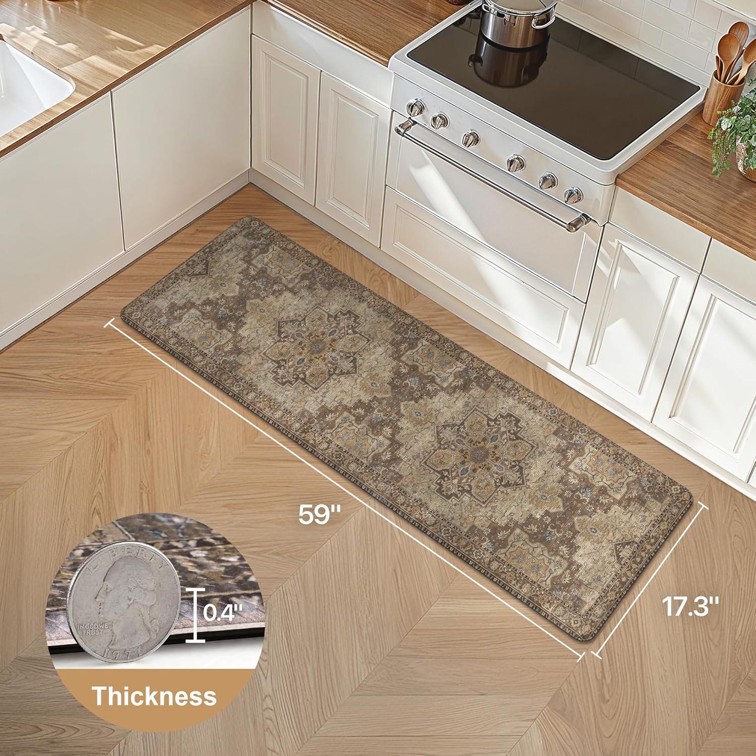 imageGENIMO Kitchen Mats for Floor 2PCs Washable Anti Fatigue Mat for Cushioned 173quotx47quot173quotx30quot Waterproof Kitchen Rugs Non Slip Comfort Standing Mat Rug for Home Sink Laundry Light GreenRustic Brown