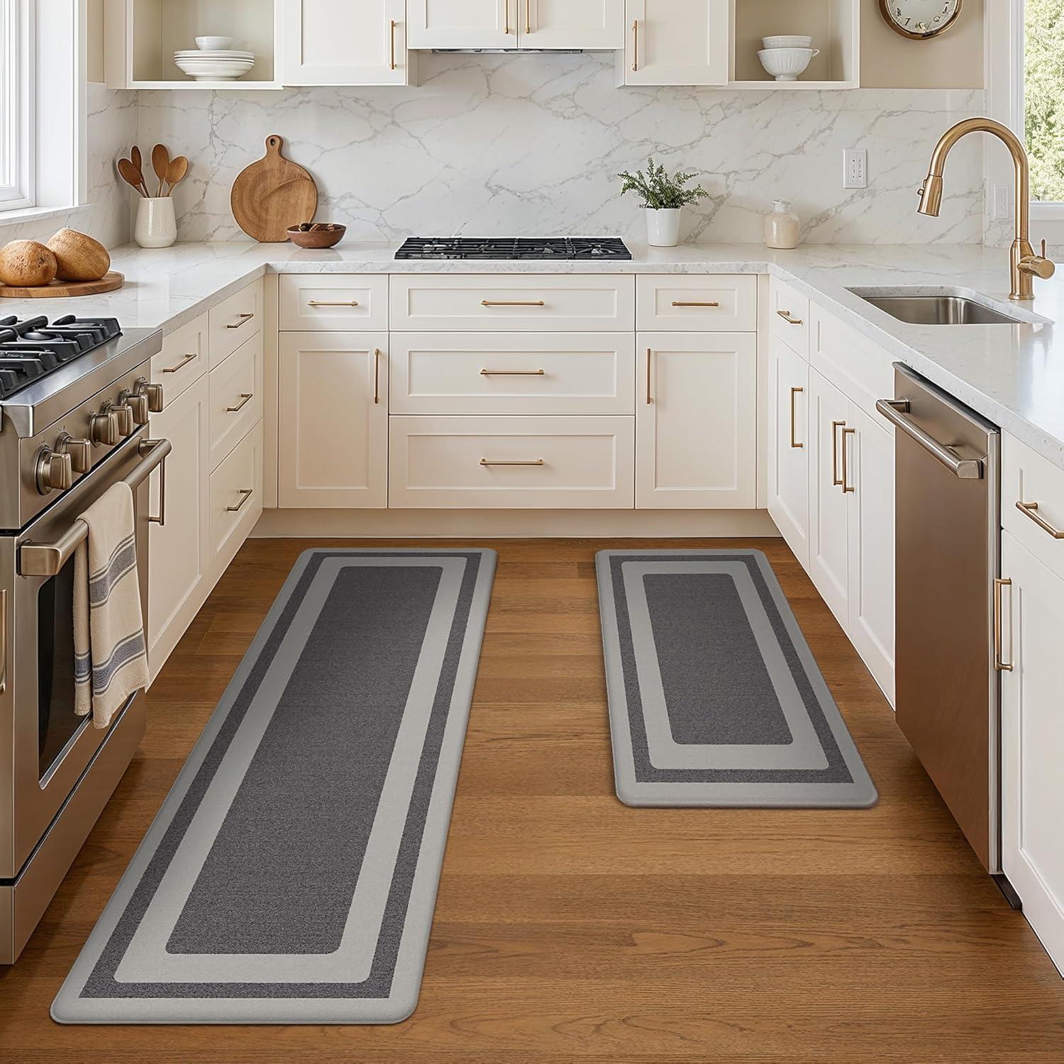 imageGENIMO Kitchen Mats for Floor 2PCs Washable Anti Fatigue Mat for Cushioned 173quotx47quot173quotx30quot Waterproof Kitchen Rugs Non Slip Comfort Standing Mat Rug for Home Sink Laundry Light GreenDark Grey