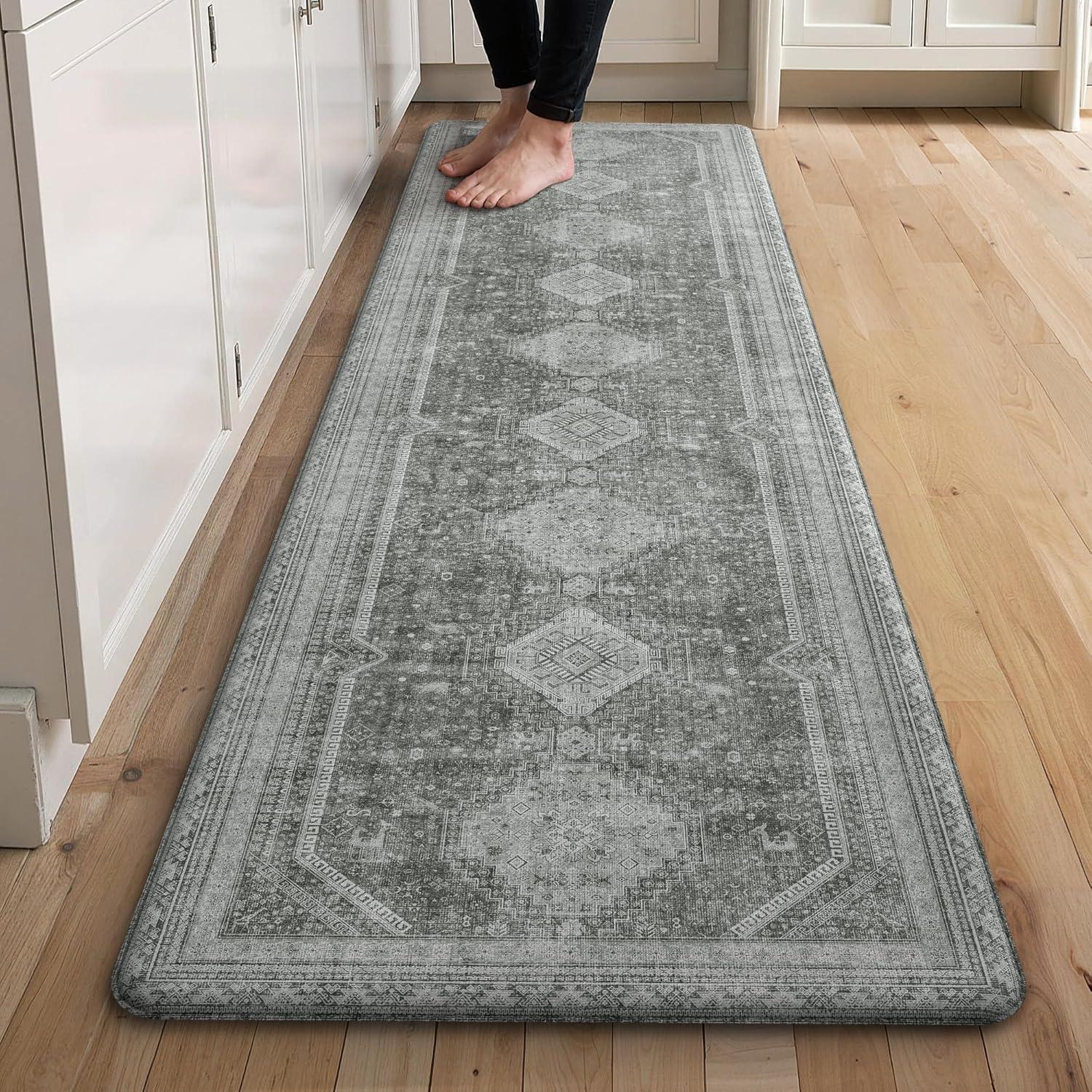 imageGENIMO Kitchen Mats for Floor 2PCs Washable Anti Fatigue Mat for Cushioned 173quotx47quot173quotx30quot Waterproof Kitchen Rugs Non Slip Comfort Standing Mat Rug for Home Sink Laundry Light GreenGrey