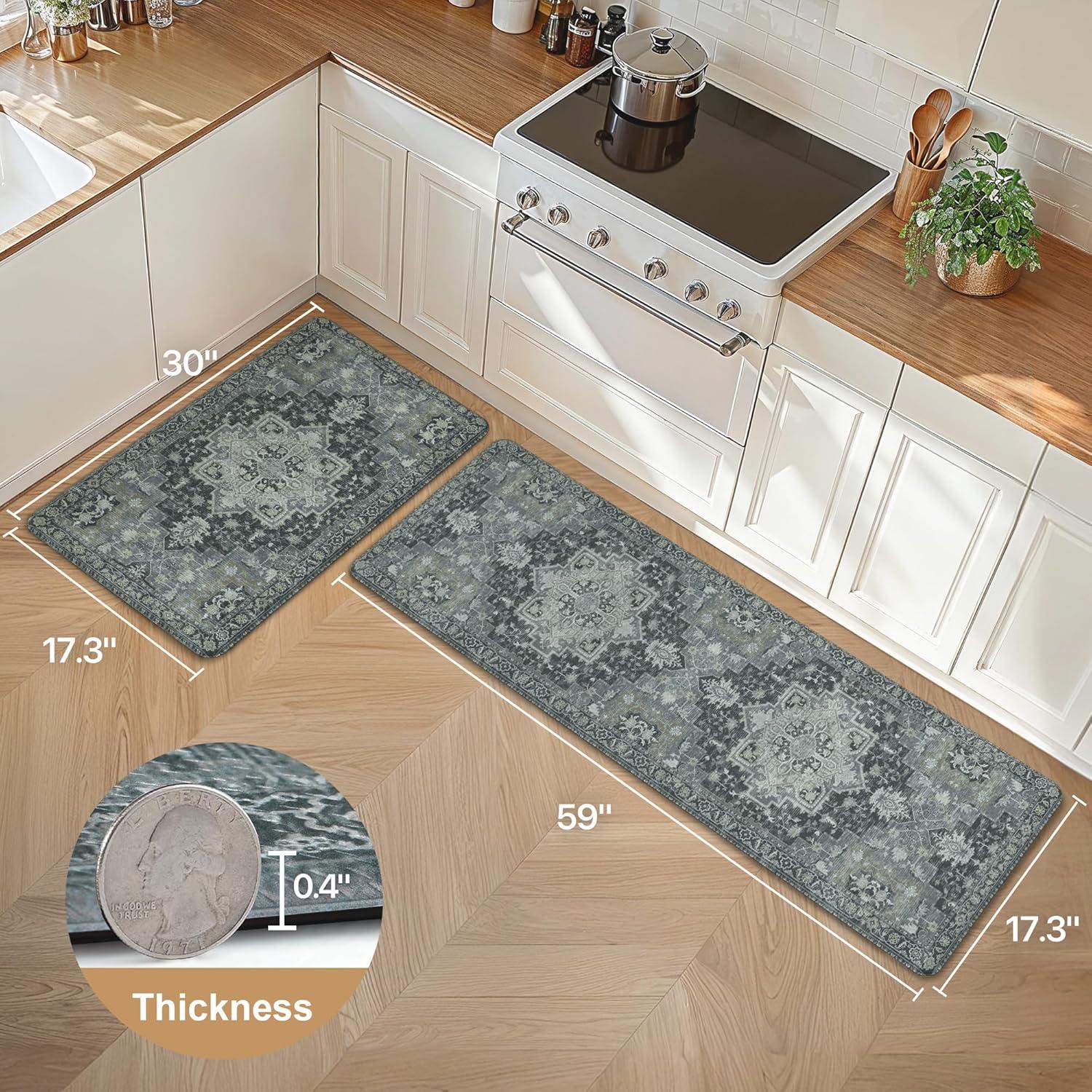 imageGENIMO Kitchen Mats for Floor 2PCs Washable Anti Fatigue Mat for Cushioned 173quotx47quot173quotx30quot Waterproof Kitchen Rugs Non Slip Comfort Standing Mat Rug for Home Sink Laundry Light GreenDark Gray