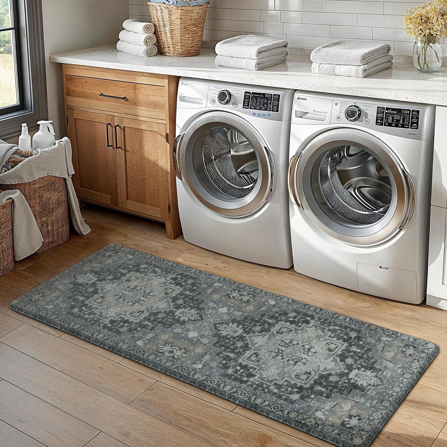imageGENIMO Kitchen Mats for Floor 2PCs Washable Anti Fatigue Mat for Cushioned 173quotx47quot173quotx30quot Waterproof Kitchen Rugs Non Slip Comfort Standing Mat Rug for Home Sink Laundry Light GreenDark Gray