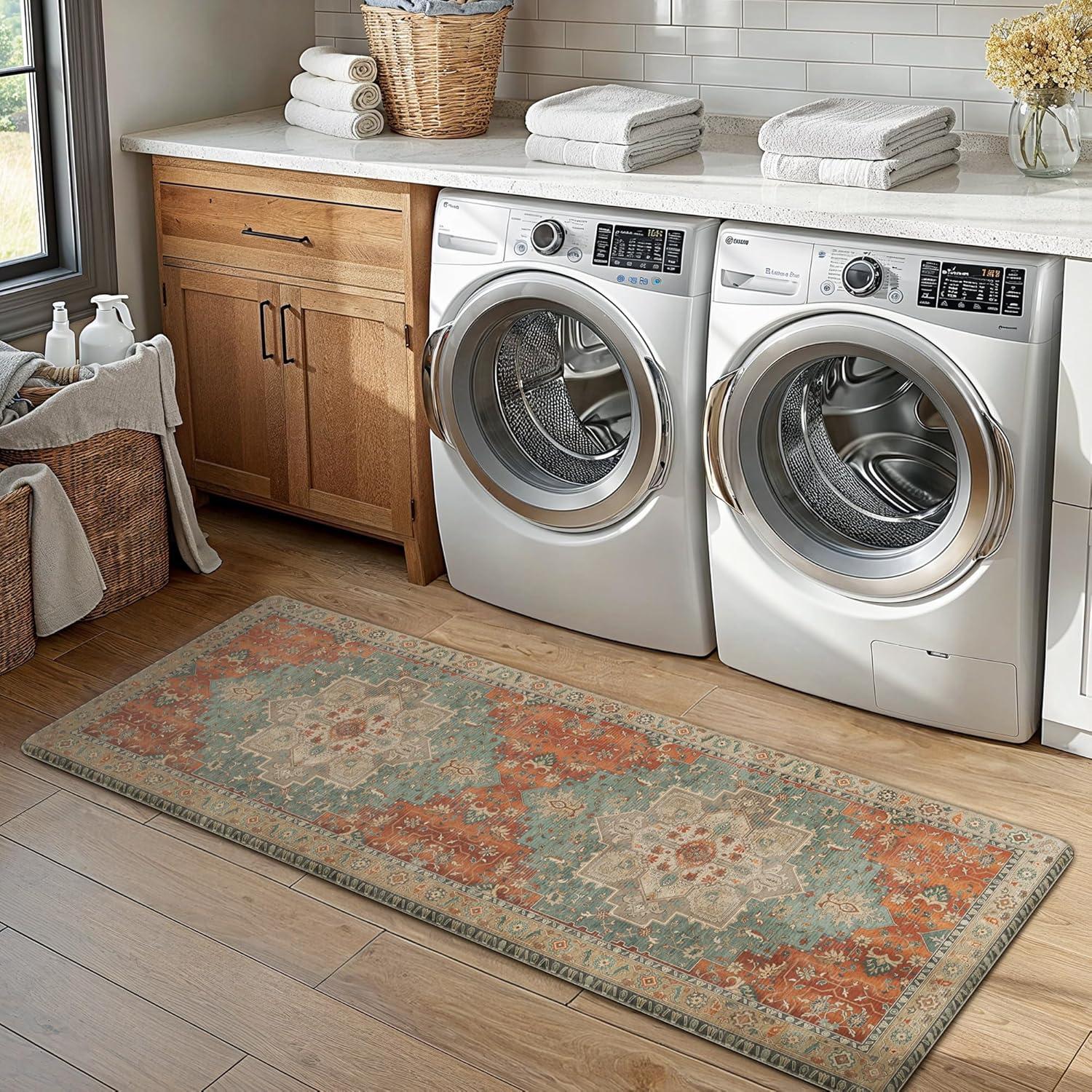 imageGENIMO Kitchen Mats for Floor 2PCs Washable Anti Fatigue Mat for Cushioned 173quotx47quot173quotx30quot Waterproof Kitchen Rugs Non Slip Comfort Standing Mat Rug for Home Sink Laundry Light GreenMulti Color