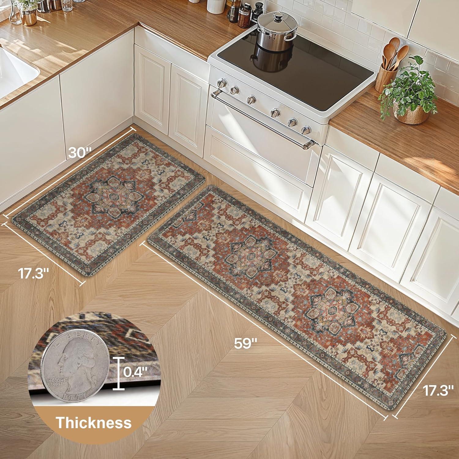 imageGENIMO Kitchen Mats for Floor 2PCs Washable Anti Fatigue Mat for Cushioned 173quotx47quot173quotx30quot Waterproof Kitchen Rugs Non Slip Comfort Standing Mat Rug for Home Sink Laundry Light GreenBordeaux Red