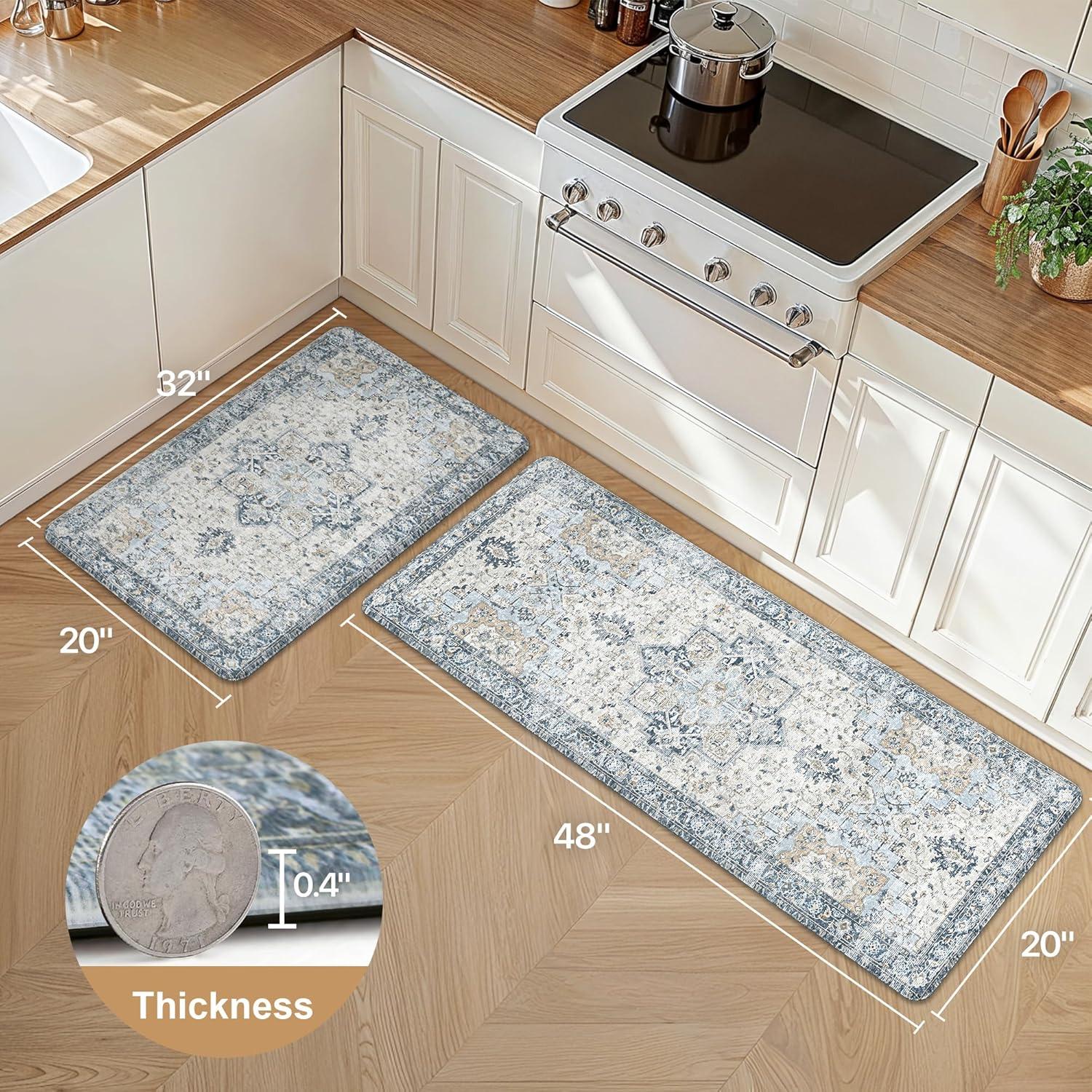 imageGENIMO Kitchen Mats for Floor 2PCs Washable Anti Fatigue Mat for Cushioned 173quotx47quot173quotx30quot Waterproof Kitchen Rugs Non Slip Comfort Standing Mat Rug for Home Sink Laundry Light GreenLight Blue