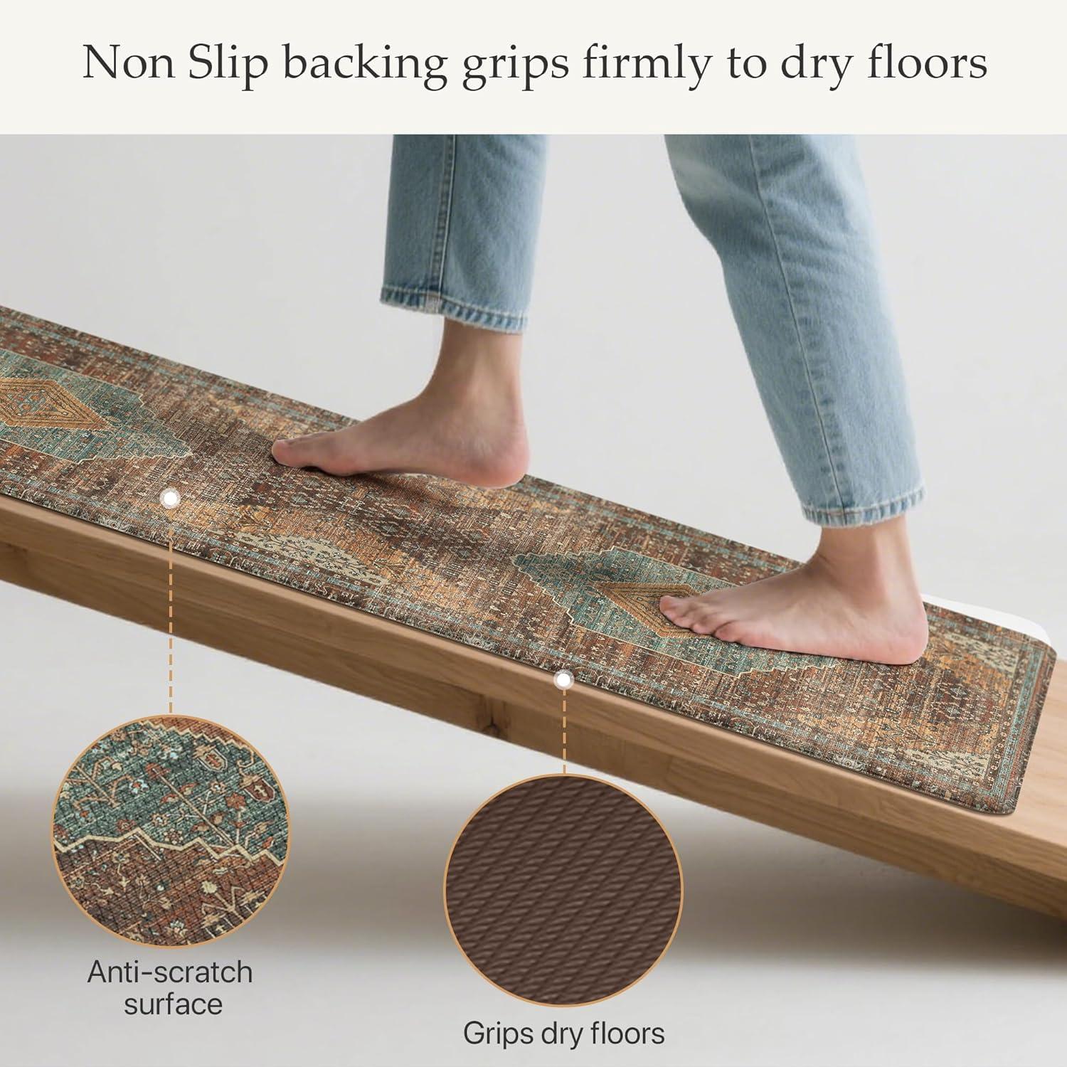 imageGENIMO Kitchen Mats for Floor 2PCs Washable Anti Fatigue Mat for Cushioned 173quotx47quot173quotx30quot Waterproof Kitchen Rugs Non Slip Comfort Standing Mat Rug for Home Sink Laundry Light GreenBrick