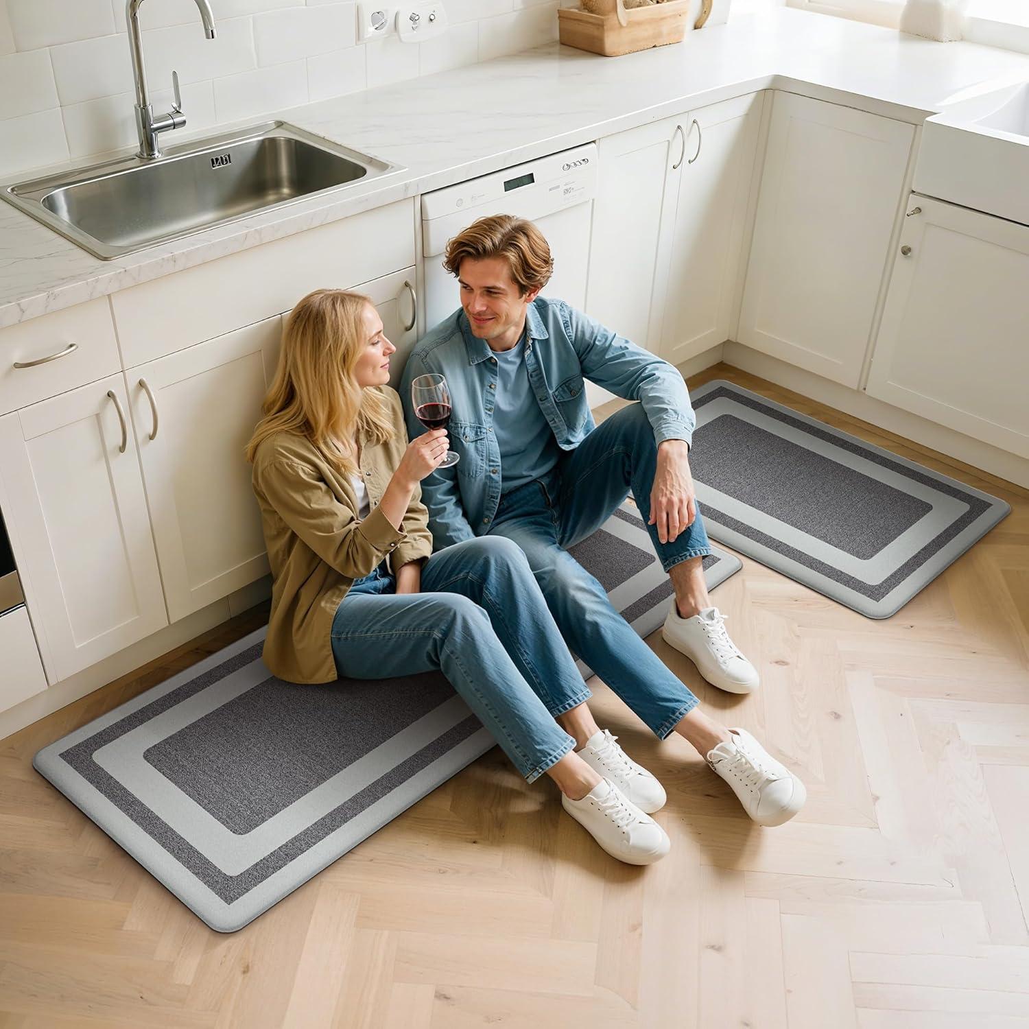 imageGENIMO Kitchen Mats for Floor 2PCs Washable Anti Fatigue Mat for Cushioned 173quotx47quot173quotx30quot Waterproof Kitchen Rugs Non Slip Comfort Standing Mat Rug for Home Sink Laundry Light GreenDark Grey