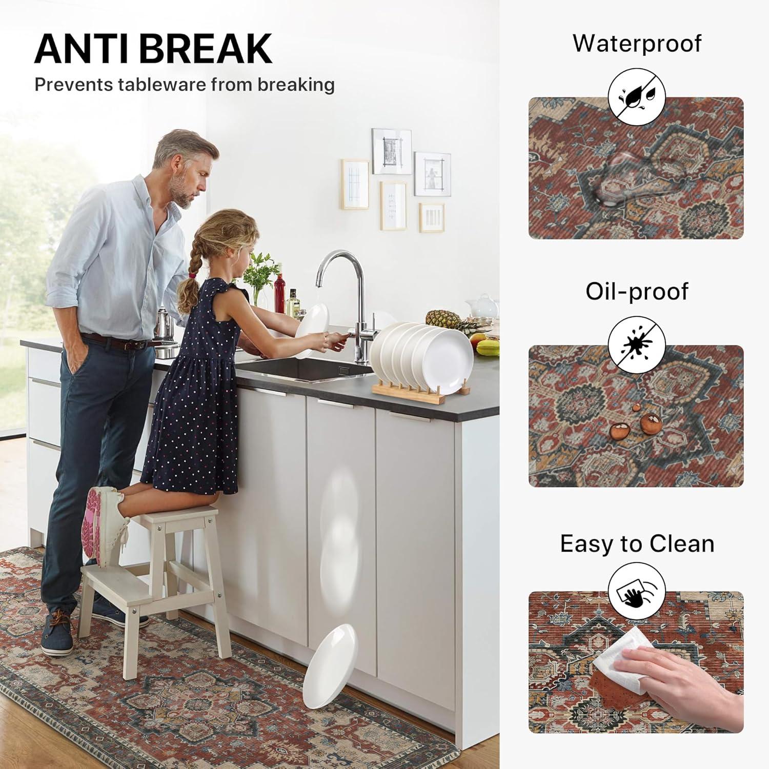 imageGENIMO Kitchen Mats for Floor 2PCs Washable Anti Fatigue Mat for Cushioned 173quotx47quot173quotx30quot Waterproof Kitchen Rugs Non Slip Comfort Standing Mat Rug for Home Sink Laundry Light GreenBordeaux Red