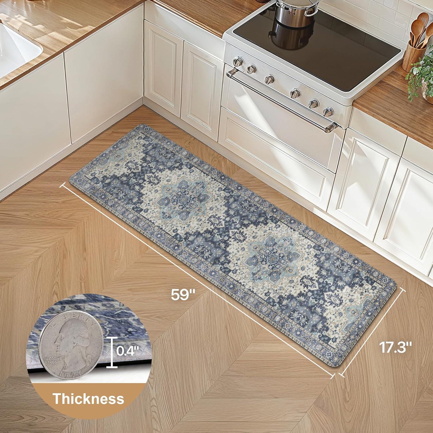 imageGENIMO Kitchen Mats for Floor 2PCs Washable Anti Fatigue Mat for Cushioned 173quotx47quot173quotx30quot Waterproof Kitchen Rugs Non Slip Comfort Standing Mat Rug for Home Sink Laundry Light GreenCenter Blue