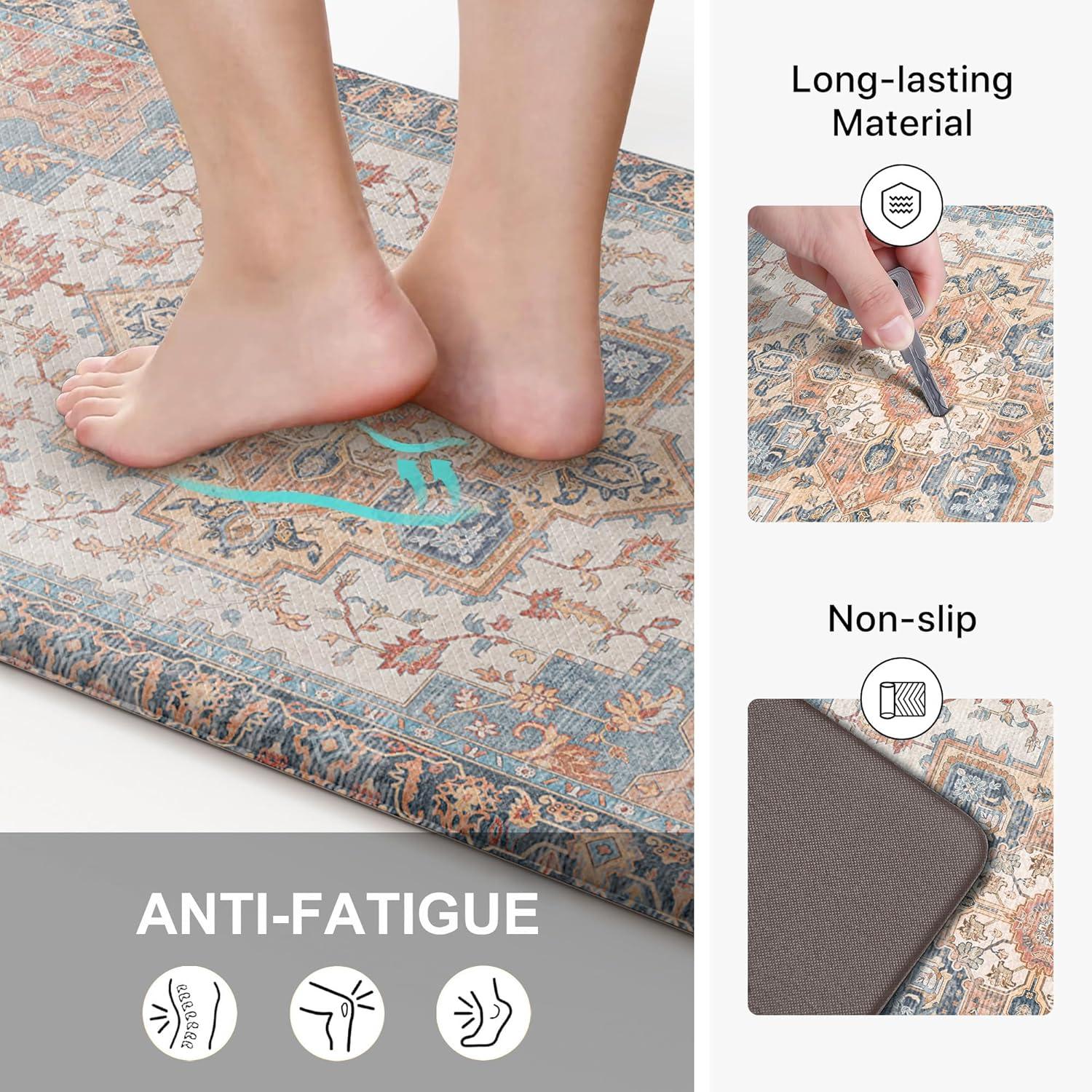 imageGENIMO Kitchen Mats for Floor 2PCs Washable Anti Fatigue Mat for Cushioned 173quotx47quot173quotx30quot Waterproof Kitchen Rugs Non Slip Comfort Standing Mat Rug for Home Sink Laundry Light GreenBluesalmon