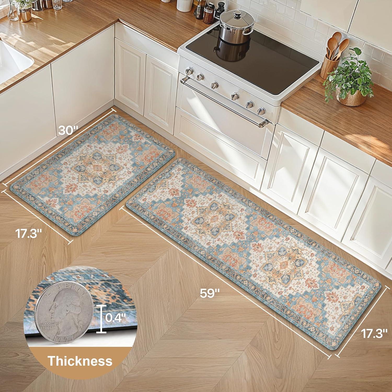 imageGENIMO Kitchen Mats for Floor 2PCs Washable Anti Fatigue Mat for Cushioned 173quotx47quot173quotx30quot Waterproof Kitchen Rugs Non Slip Comfort Standing Mat Rug for Home Sink Laundry Light GreenBluesalmon
