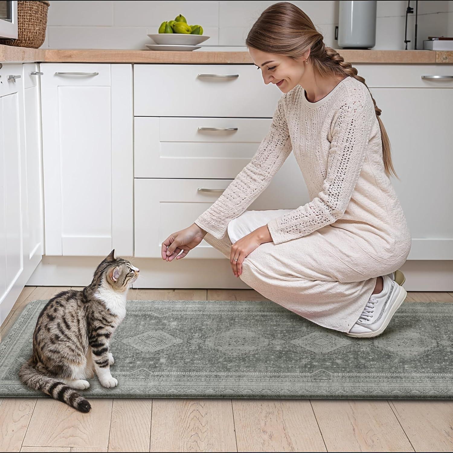 imageGENIMO Kitchen Mats for Floor 2PCs Washable Anti Fatigue Mat for Cushioned 173quotx47quot173quotx30quot Waterproof Kitchen Rugs Non Slip Comfort Standing Mat Rug for Home Sink Laundry Light GreenGrey