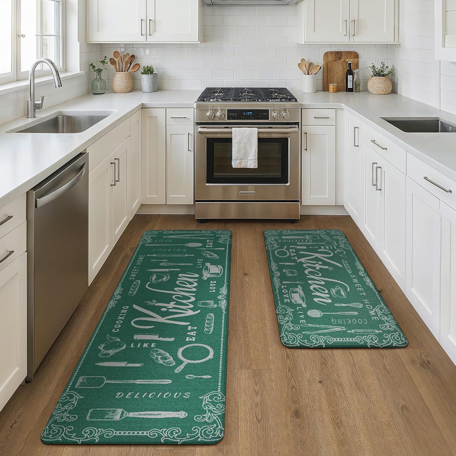 imageGENIMO Kitchen Mats for Floor 2PCs Washable Anti Fatigue Mat for Cushioned 173quotx47quot173quotx30quot Waterproof Kitchen Rugs Non Slip Comfort Standing Mat Rug for Home Sink Laundry Light GreenKtchengreen