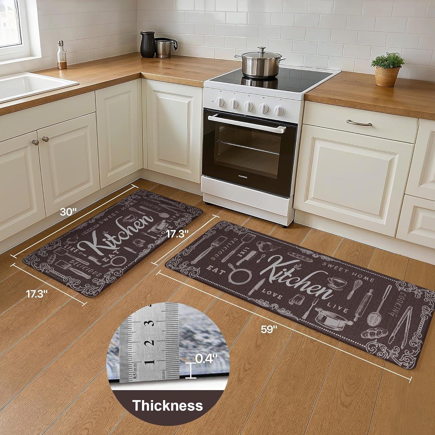 imageGENIMO Kitchen Mats for Floor 2PCs Washable Anti Fatigue Mat for Cushioned 173quotx47quot173quotx30quot Waterproof Kitchen Rugs Non Slip Comfort Standing Mat Rug for Home Sink Laundry Light GreenKitchenbrown