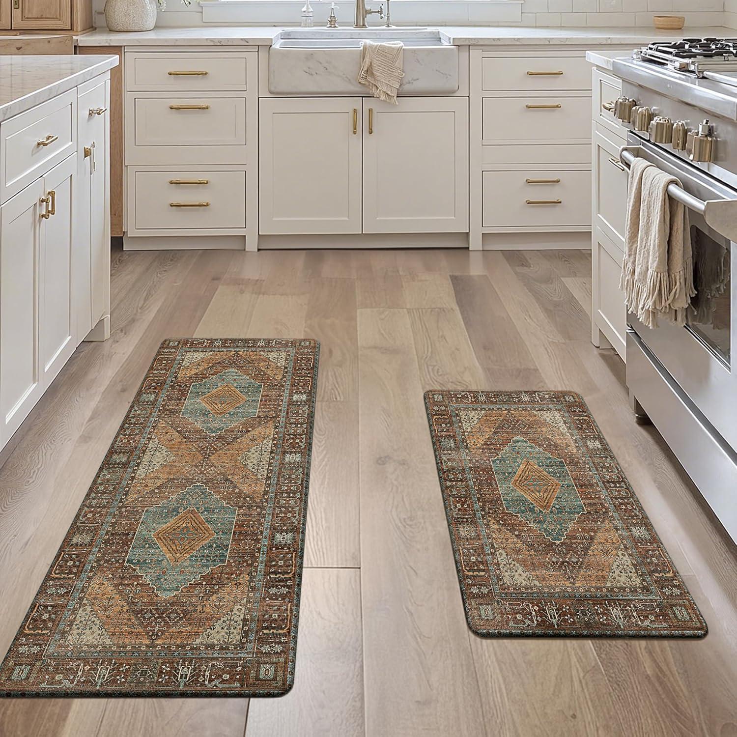 imageGENIMO Kitchen Mats for Floor 2PCs Washable Anti Fatigue Mat for Cushioned 173quotx47quot173quotx30quot Waterproof Kitchen Rugs Non Slip Comfort Standing Mat Rug for Home Sink Laundry Light GreenBrick