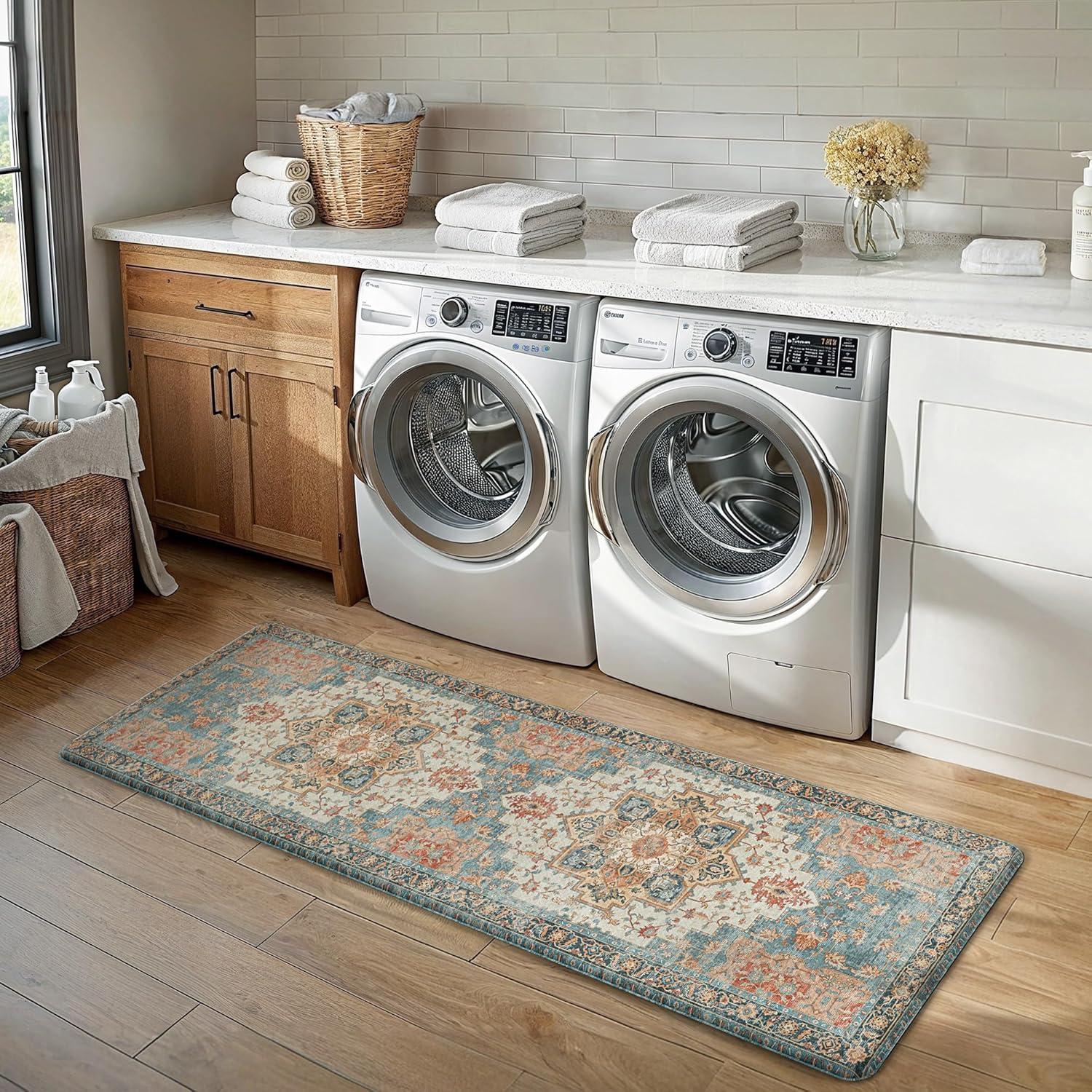 imageGENIMO Kitchen Mats for Floor 2PCs Washable Anti Fatigue Mat for Cushioned 173quotx47quot173quotx30quot Waterproof Kitchen Rugs Non Slip Comfort Standing Mat Rug for Home Sink Laundry Light GreenBluesalmon