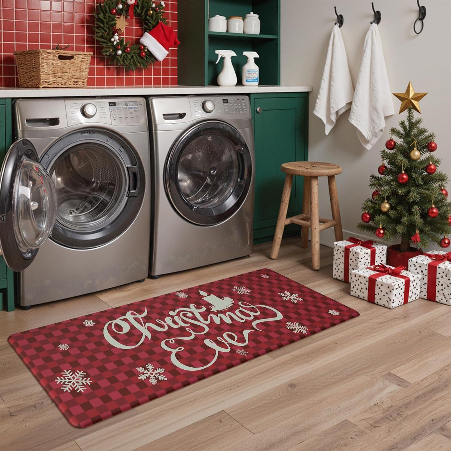 imageGENIMO Kitchen Mats for Floor 2PCs Washable Anti Fatigue Mat for Cushioned 173quotx47quot173quotx30quot Waterproof Kitchen Rugs Non Slip Comfort Standing Mat Rug for Home Sink Laundry Light GreenRed White