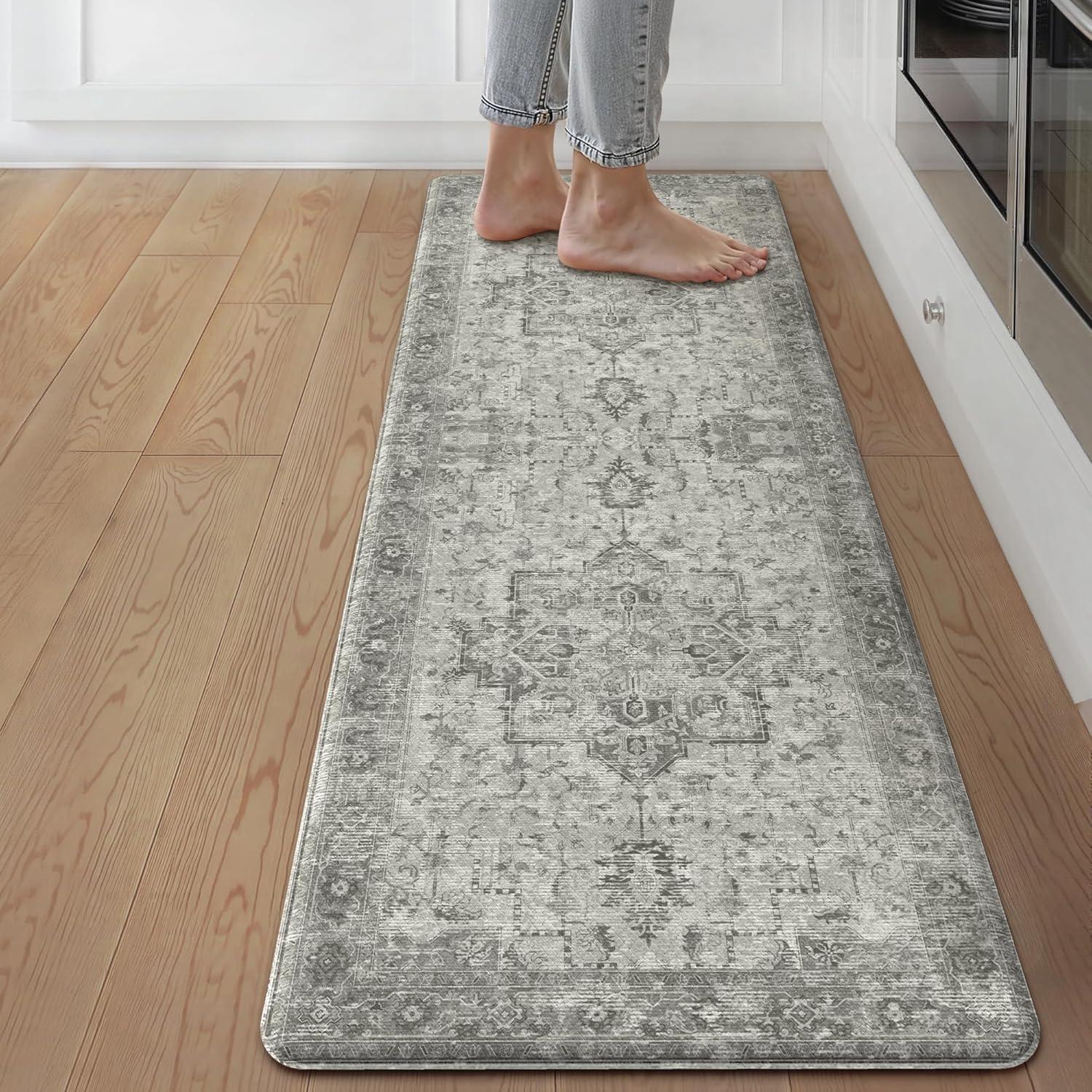 imageGENIMO Kitchen Mats for Floor 2PCs Washable Anti Fatigue Mat for Cushioned 173quotx47quot173quotx30quot Waterproof Kitchen Rugs Non Slip Comfort Standing Mat Rug for Home Sink Laundry Light GreenStone Gray