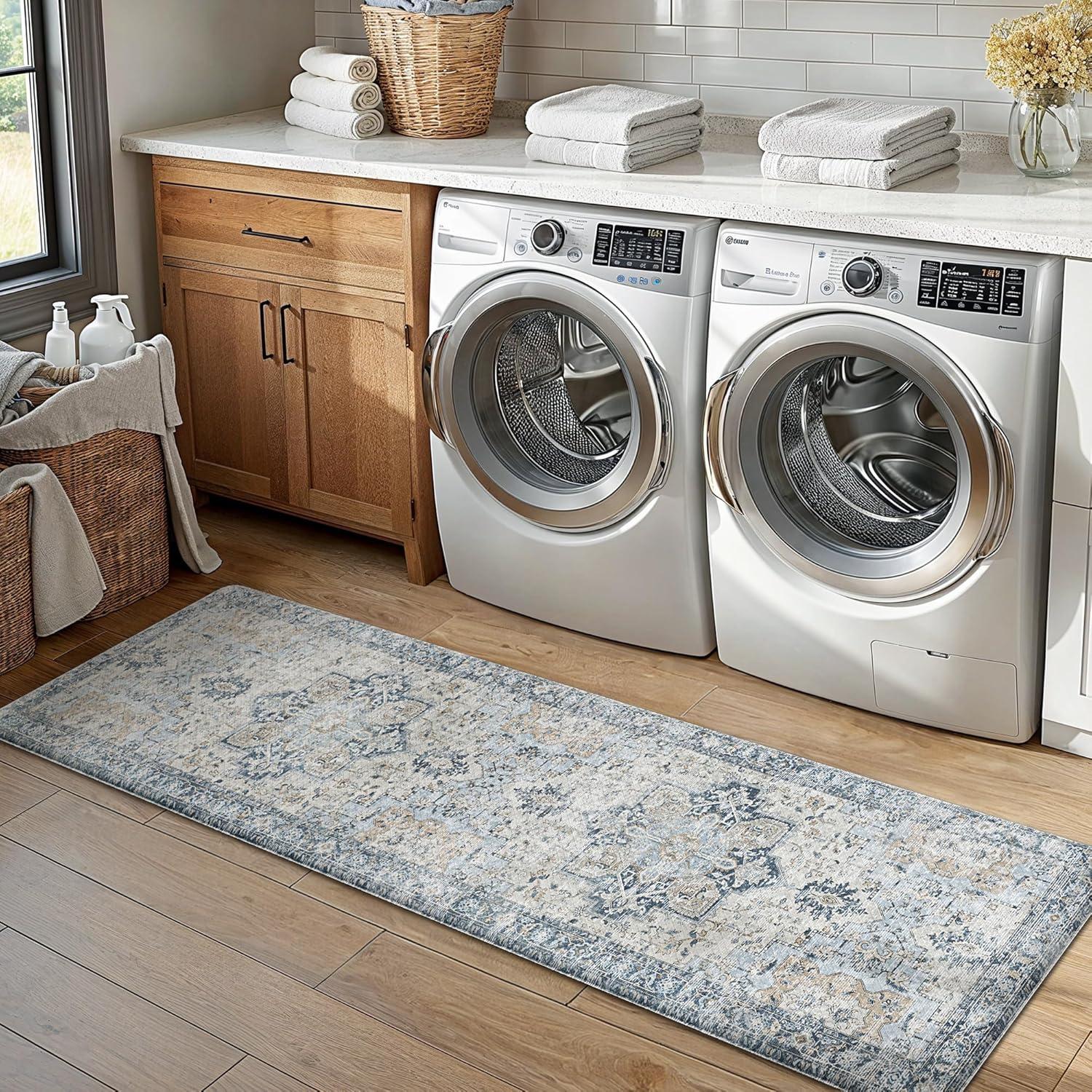 imageGENIMO Kitchen Mats for Floor 2PCs Washable Anti Fatigue Mat for Cushioned 173quotx47quot173quotx30quot Waterproof Kitchen Rugs Non Slip Comfort Standing Mat Rug for Home Sink Laundry Light GreenLight Blue