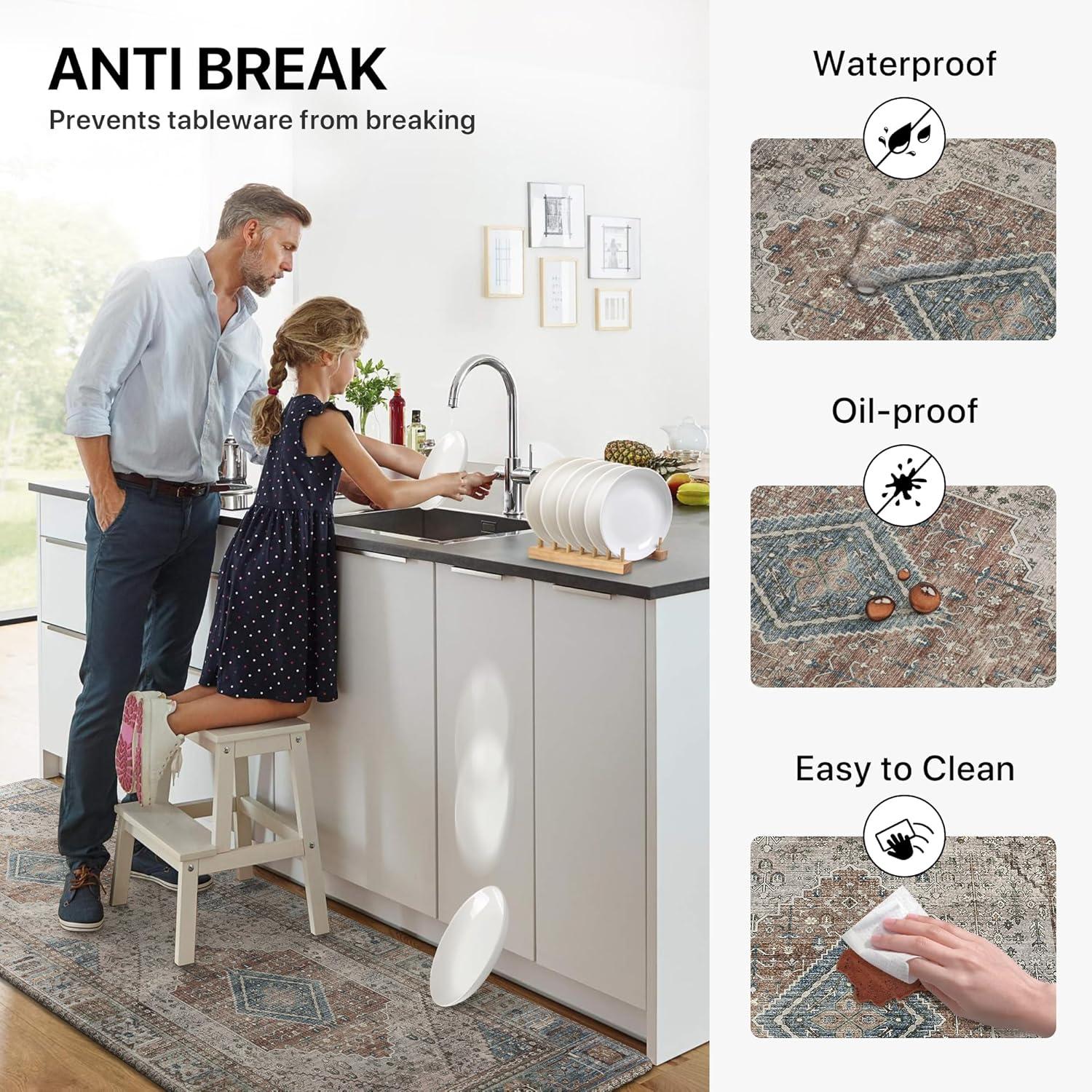 imageGENIMO Kitchen Mats for Floor 2PCs Washable Anti Fatigue Mat for Cushioned 173quotx47quot173quotx30quot Waterproof Kitchen Rugs Non Slip Comfort Standing Mat Rug for Home Sink Laundry Light GreenBrown